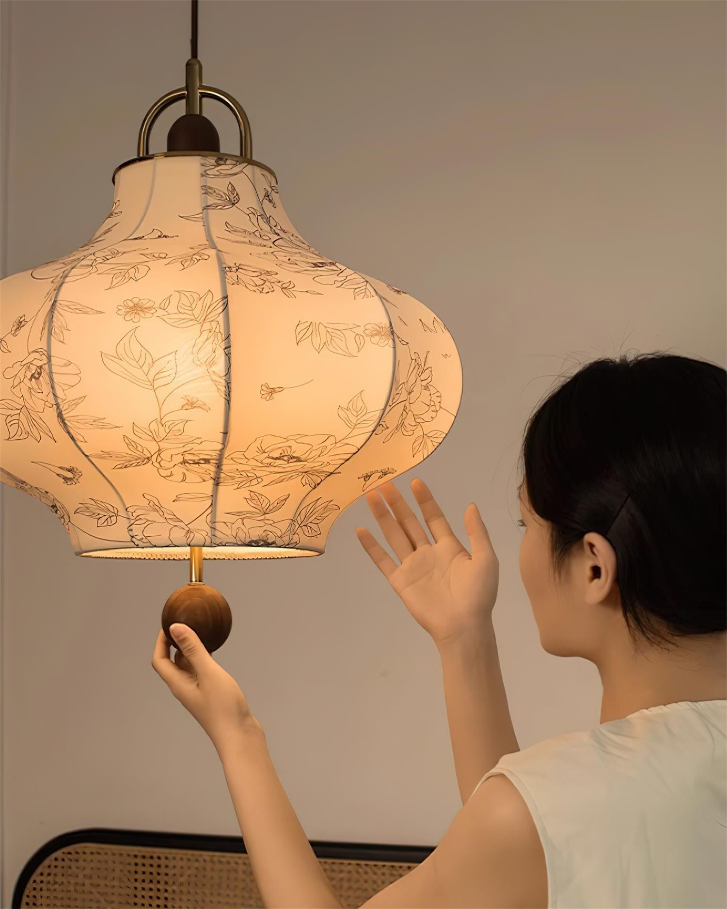 Calira Stoff Pendelleuchte Holz-Letslighting