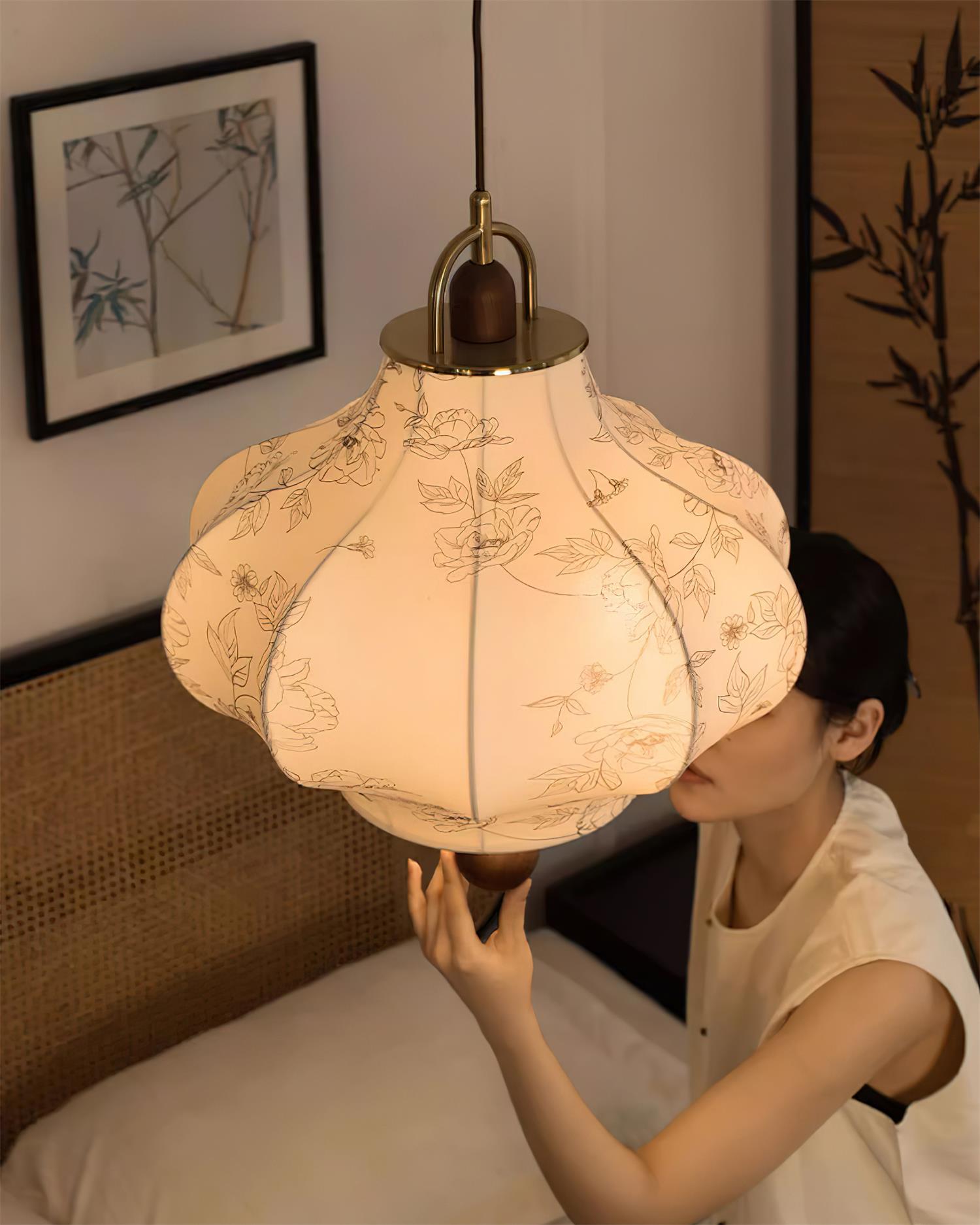 Calira Stoff Pendelleuchte Holz-Letslighting
