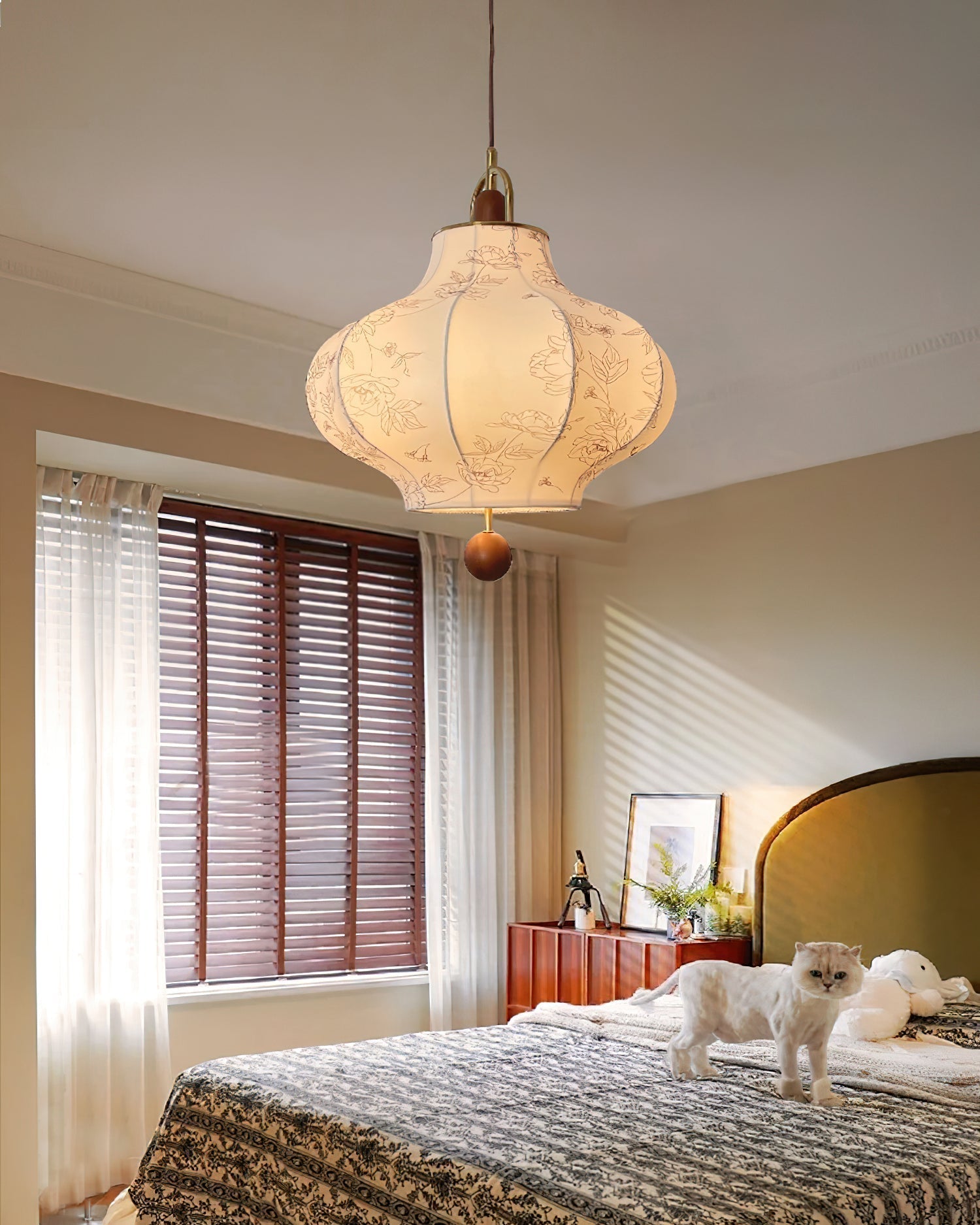 Calira Stoff Pendelleuchte Holz-Letslighting