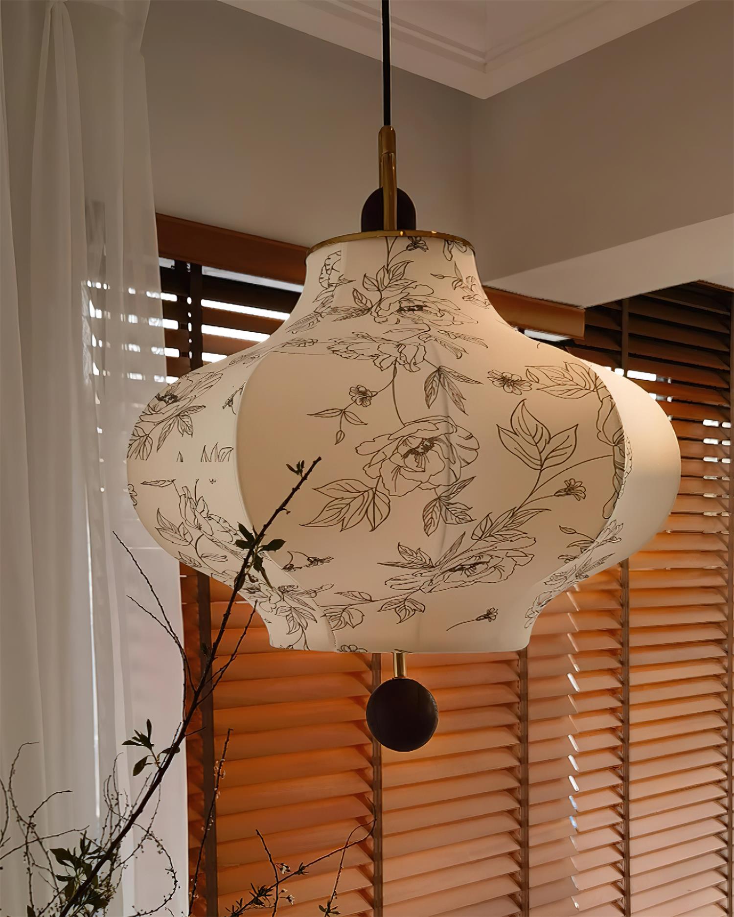 Calira Stoff Pendelleuchte Holz-Letslighting