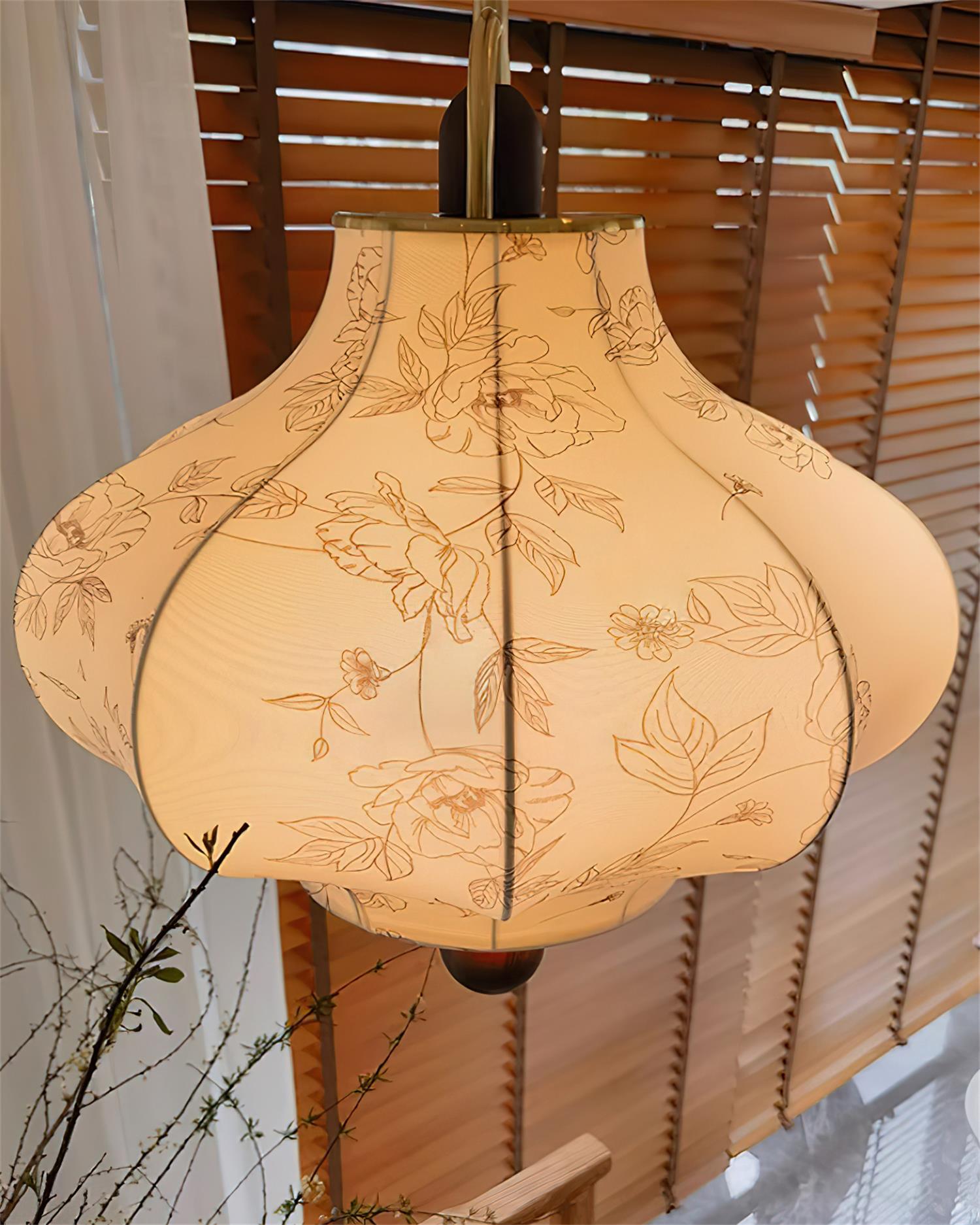 Calira Stoff Pendelleuchte Holz-Letslighting