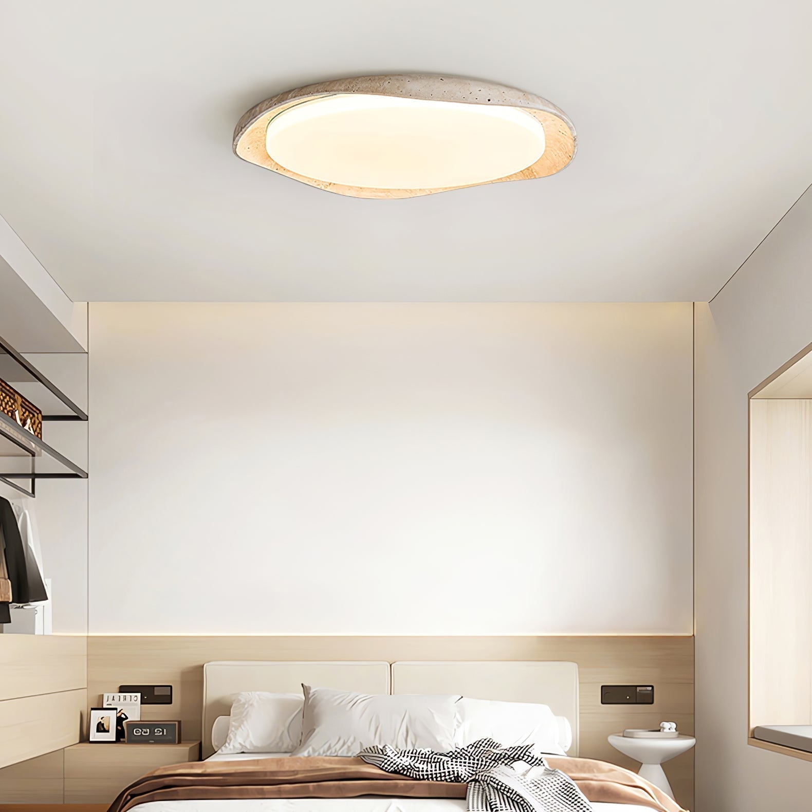 Adoros Rimmed-Circle Travertine Ceiling Light - Neutralighting