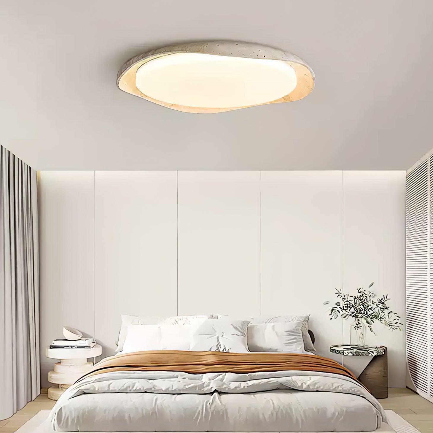 Adoros Rimmed-Circle Travertine Ceiling Light - Neutralighting