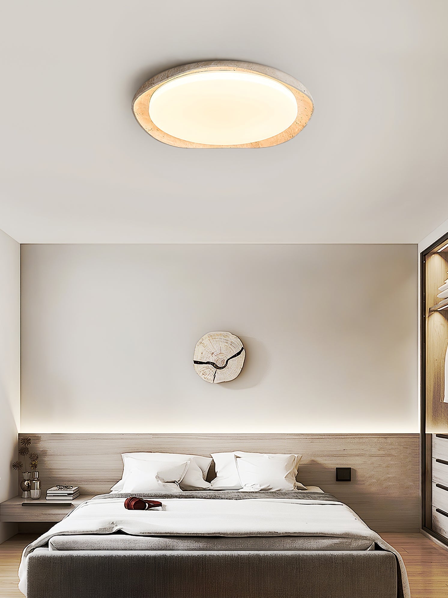 Adoros Rimmed-Circle Travertine Ceiling Light - Neutralighting