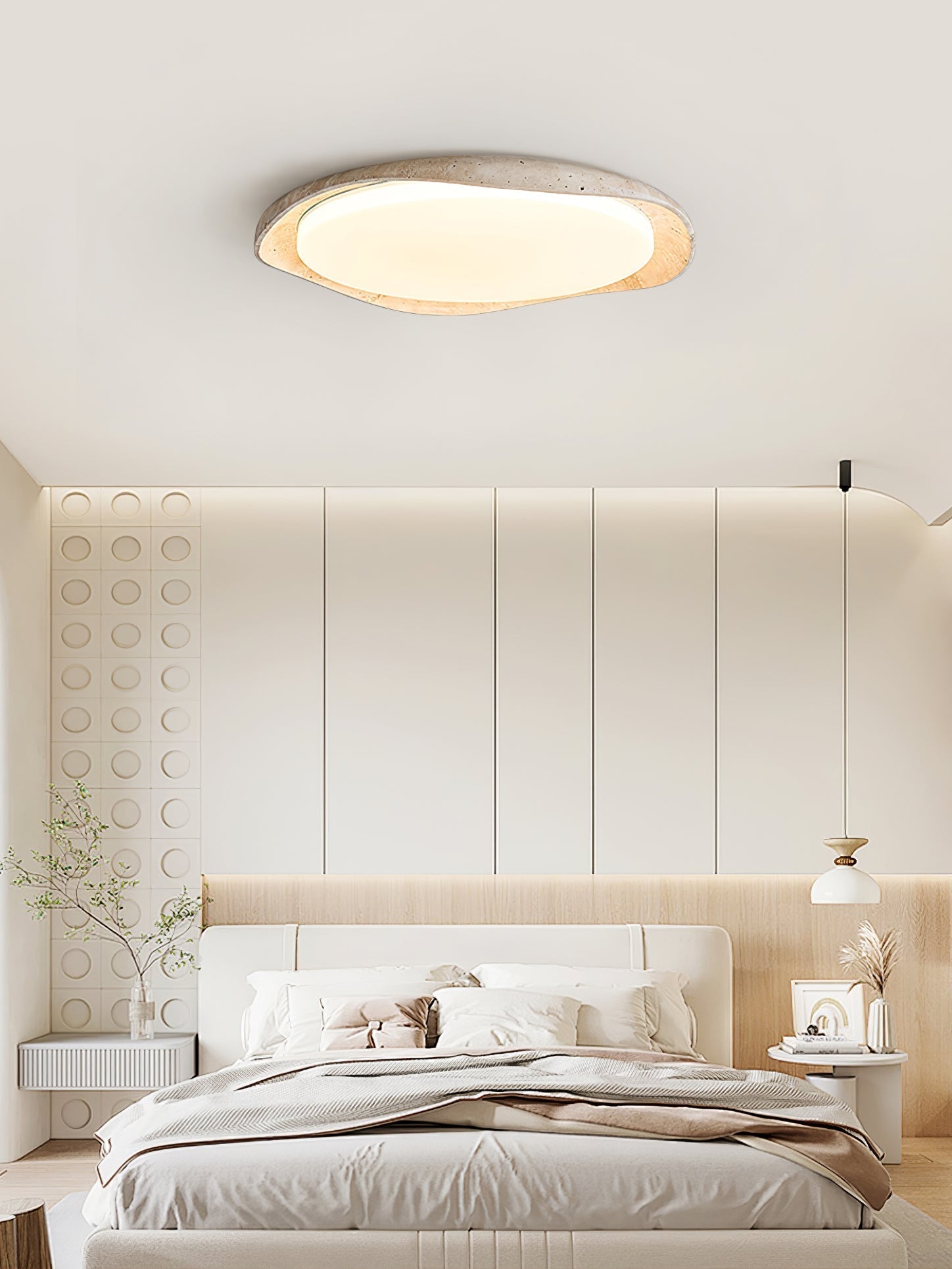 Adoros Rimmed-Circle Travertine Ceiling Light - Neutralighting