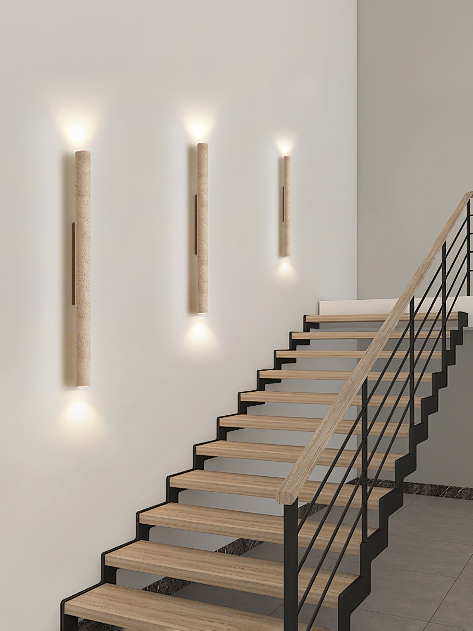 Olvaros Schlanker Zylinder Travertin Wandleuchte-Letslighting