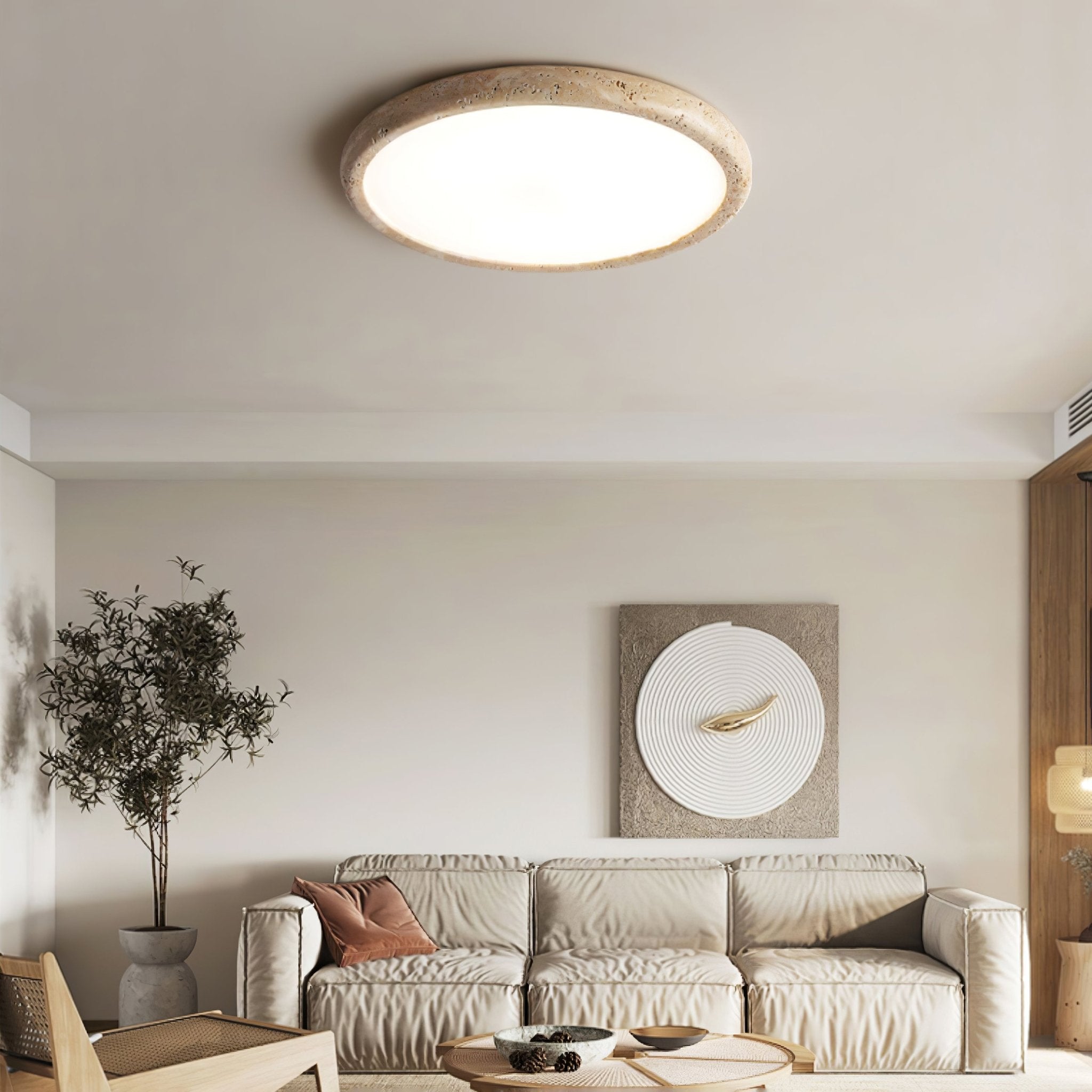 Aurrina Ring Frame Travertine Ceiling Light - Neutralighting