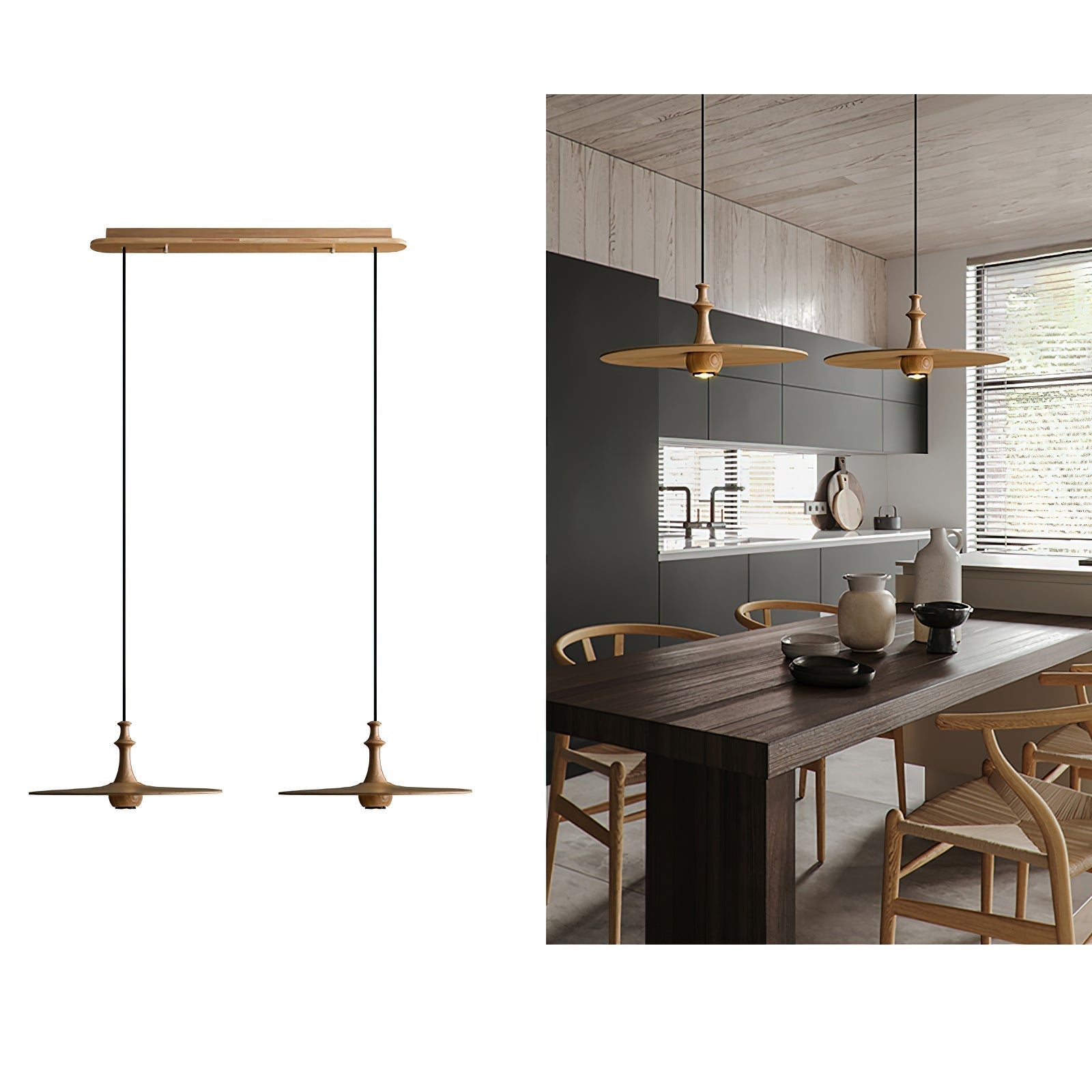 Syrinyra Skulptural Holz Scheibe Pendelleuchte Leuchte-Letslighting