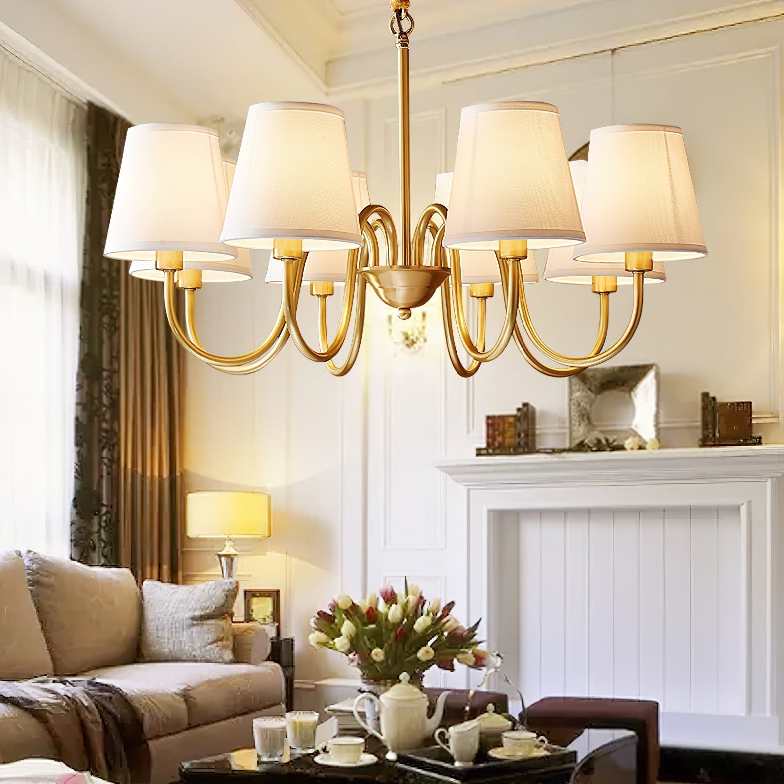 Aged Traditional Stacey Fabric Chandelier - Letslighting