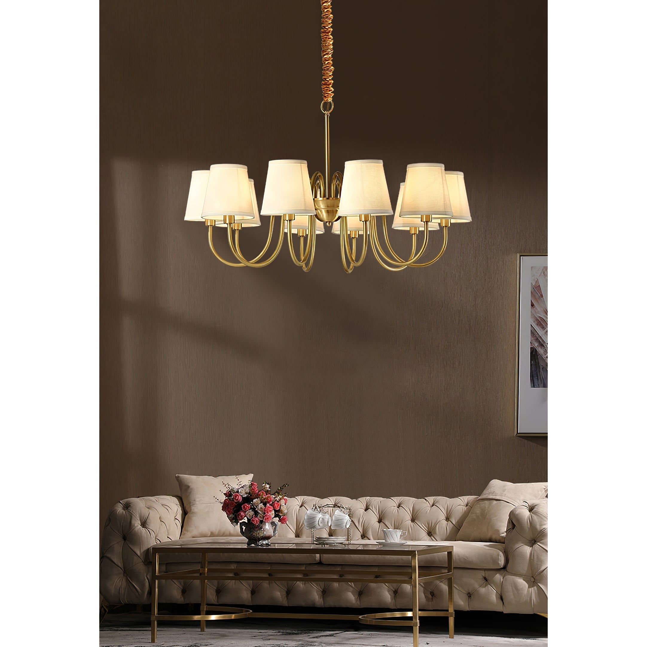 Aged Traditional Stacey Fabric Chandelier - Letslighting
