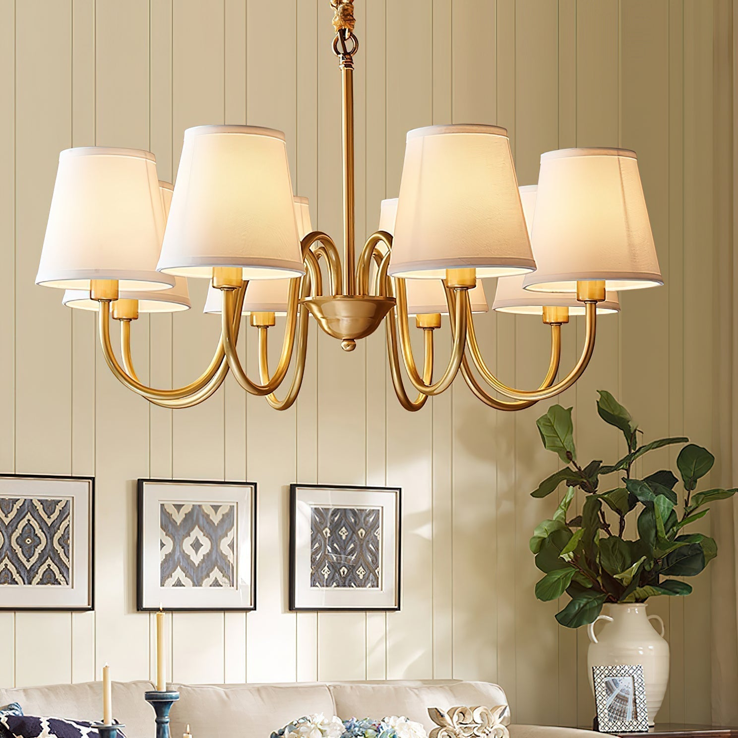 Aged Traditional Stacey Fabric Chandelier - Letslighting