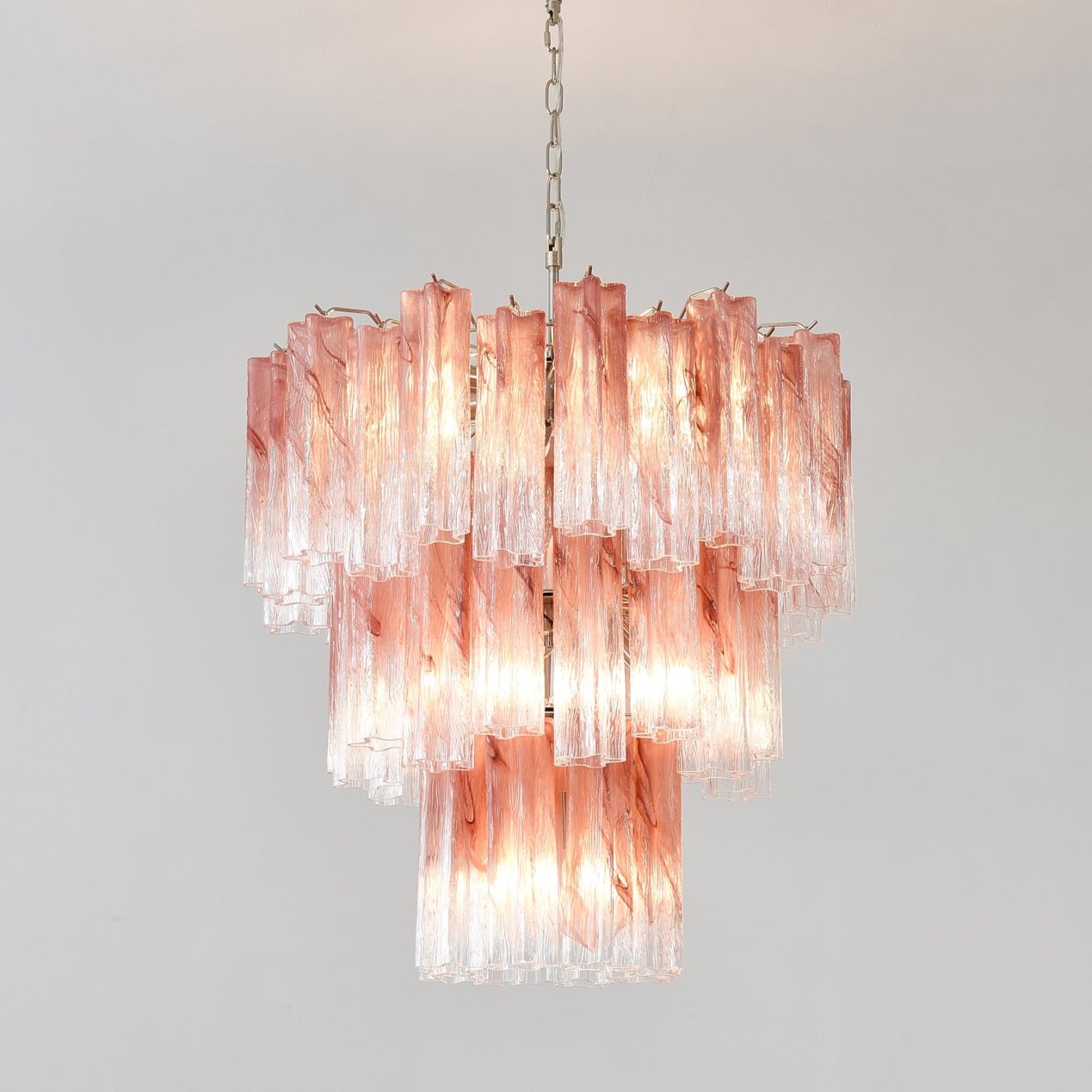 Aurora Chandelier Pink Glass Tubes Layered Modern - Neutralighting
