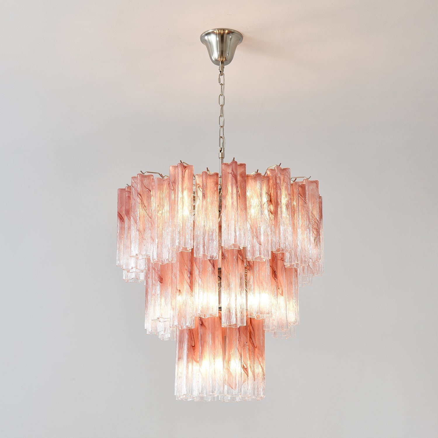 Aurora Chandelier Pink Glass Tubes Layered Modern - Neutralighting