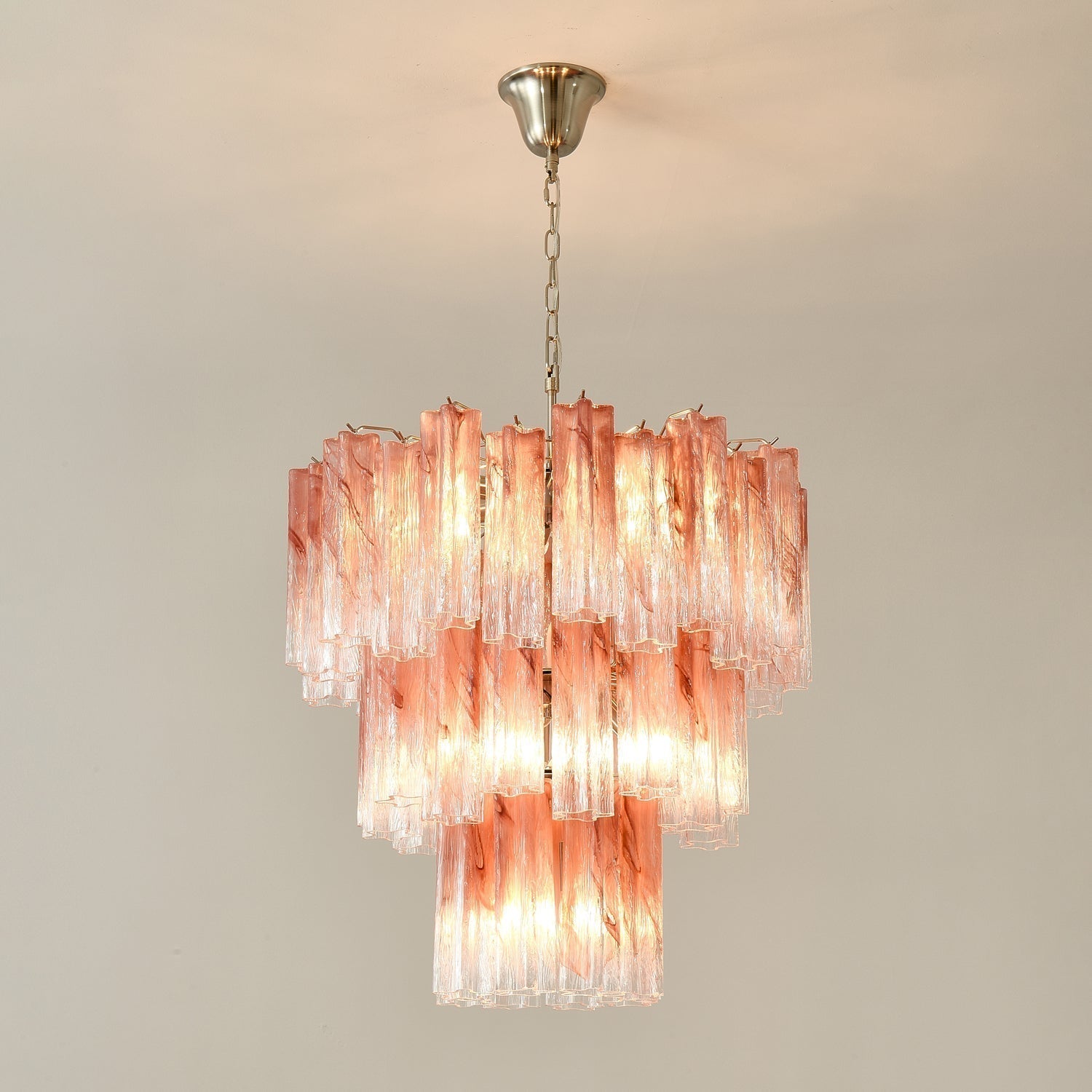 Aurora Chandelier Pink Glass Tubes Layered Modern - Neutralighting