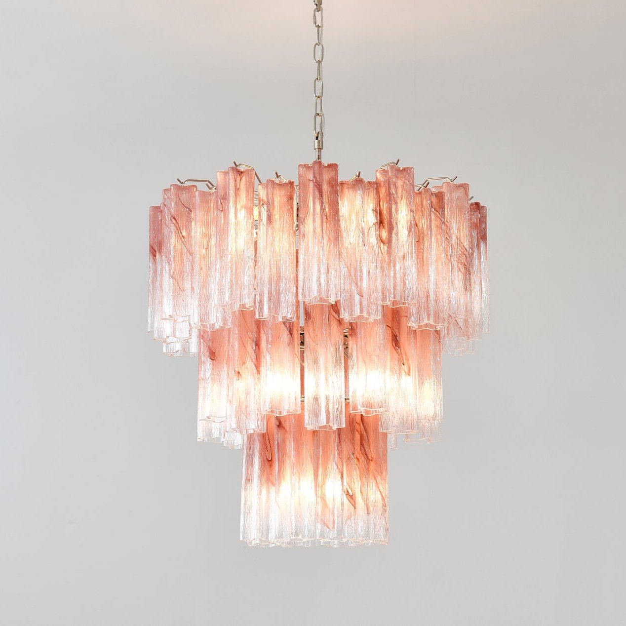 Aurora Chandelier Pink Glass Tubes Layered Modern - Neutralighting