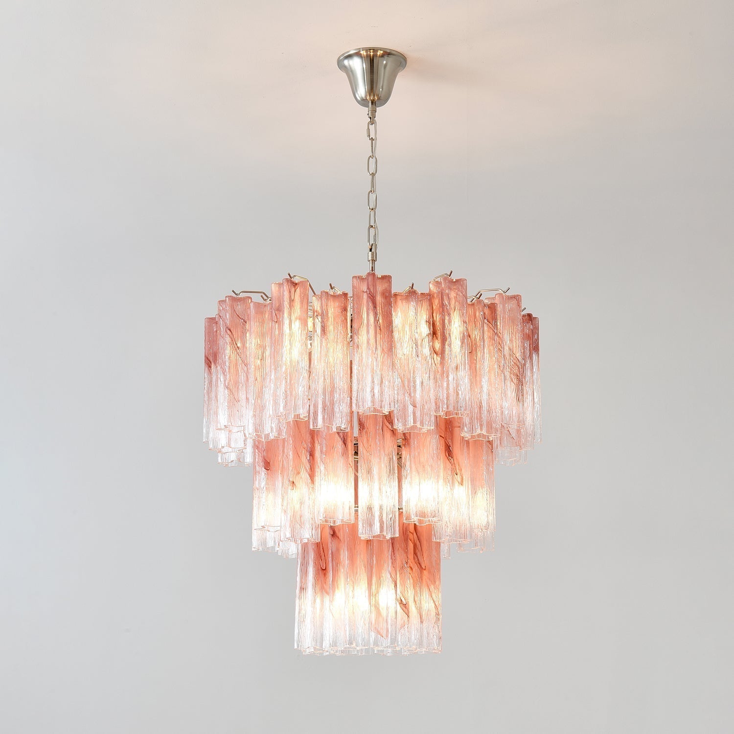 Aurora Chandelier Pink Glass Tubes Layered Modern - Neutralighting