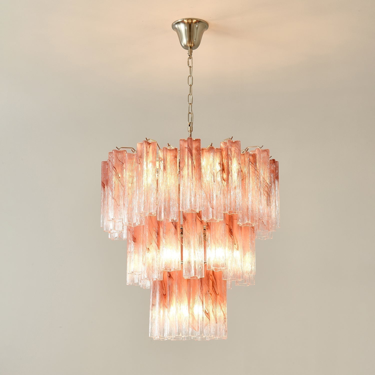 Aurora Chandelier Pink Glass Tubes Layered Modern - Neutralighting