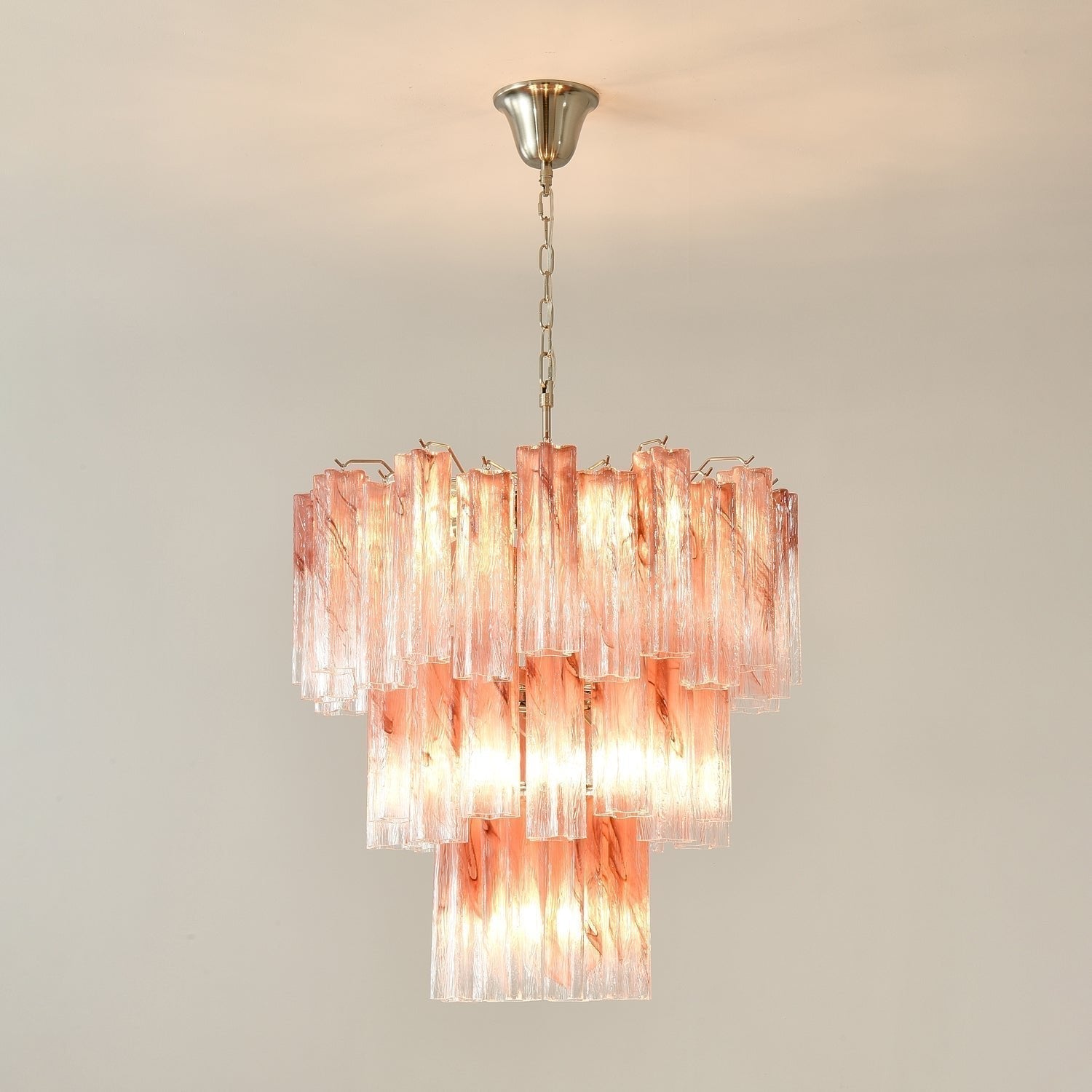 Aurora Chandelier Pink Glass Tubes Layered Modern - Neutralighting