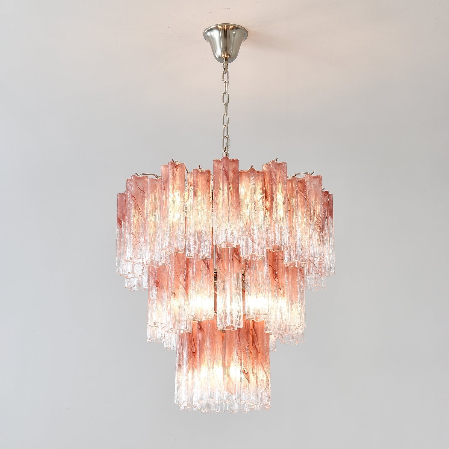 Aurora Chandelier Pink Glass Tubes Layered Modern - Neutralighting