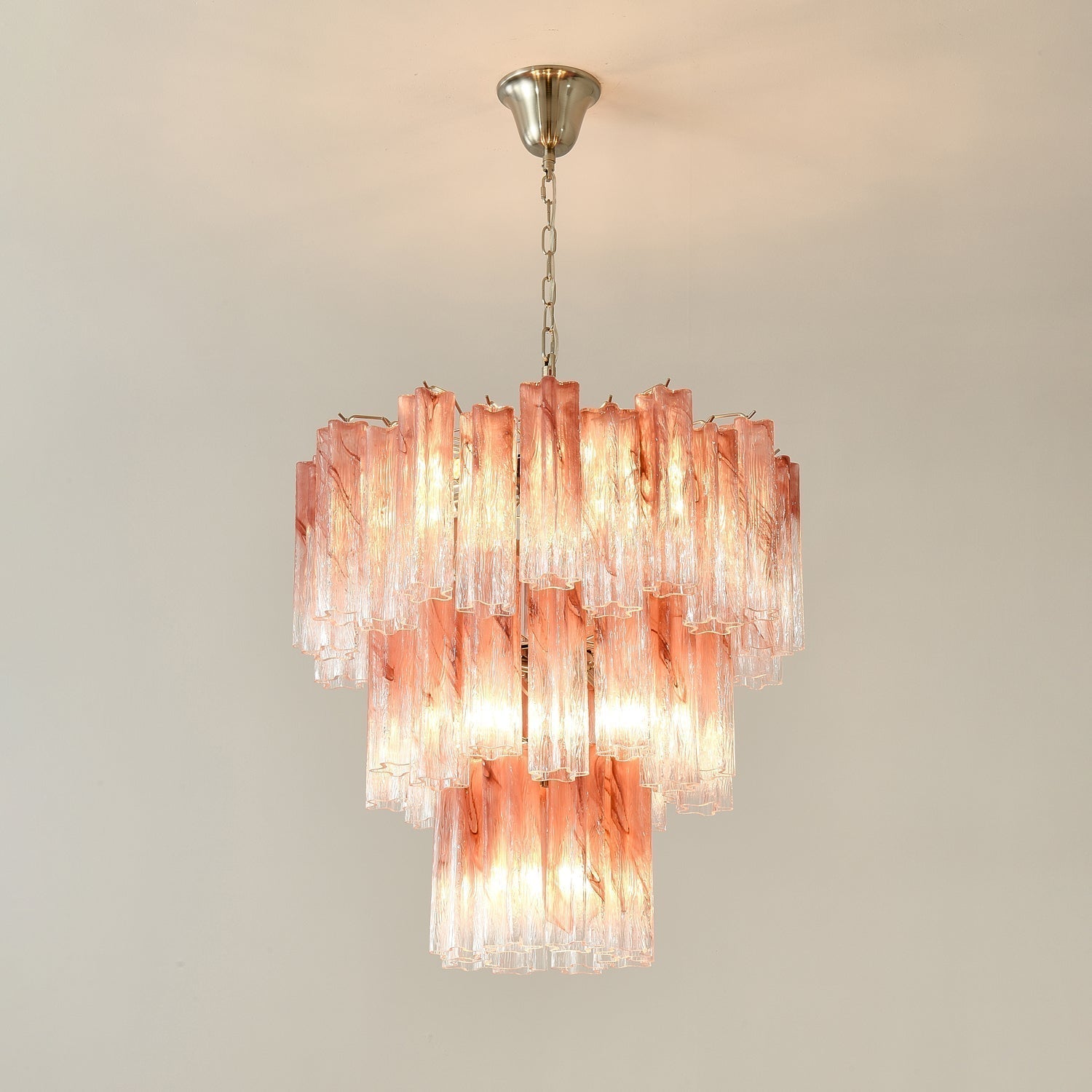 Aurora Chandelier Pink Glass Tubes Layered Modern - Neutralighting