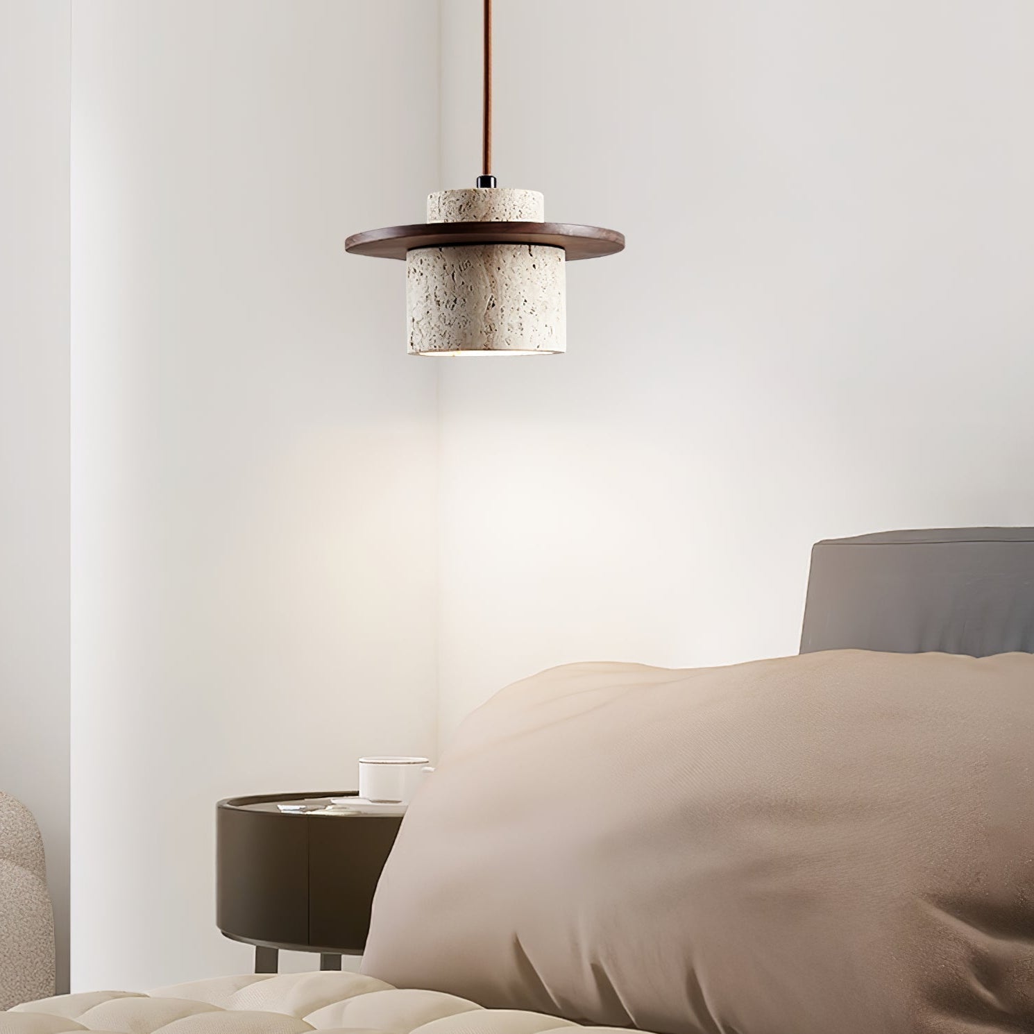 Elvaria Disc Cylinder Travertine Pendant Light - Neutralighting