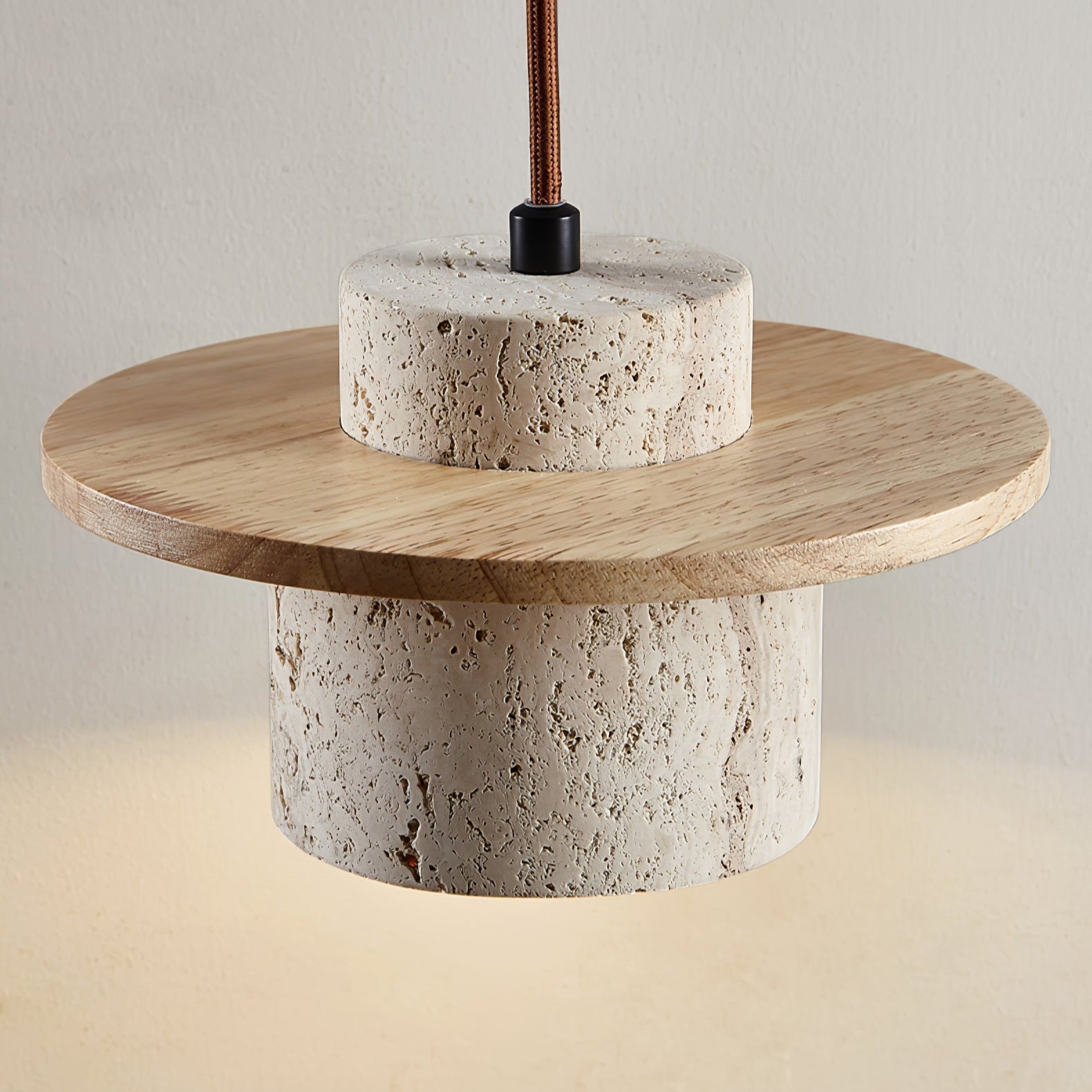 Elvaria Disc Cylinder Travertine Pendant Light - Neutralighting