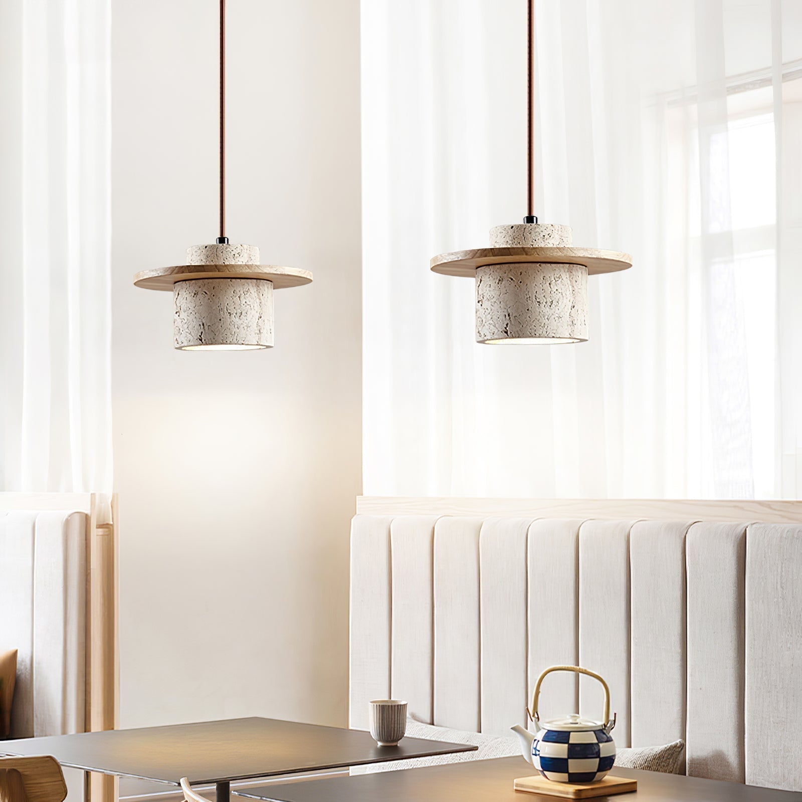 Elvaria Disc Cylinder Travertine Pendant Light - Neutralighting