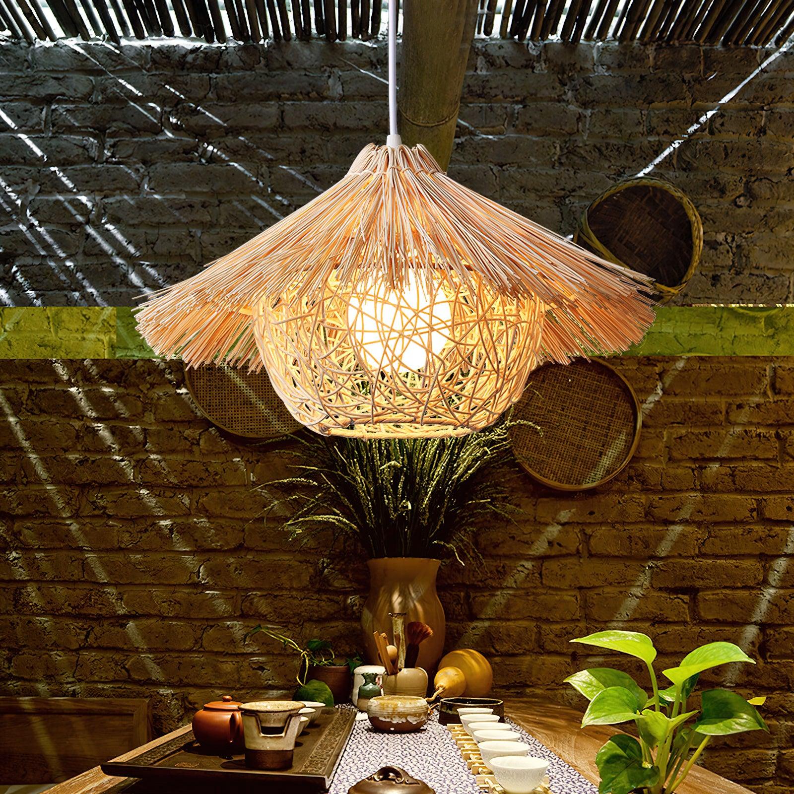 Catala Strohhut Rattan Pendelleuchte-Letslighting