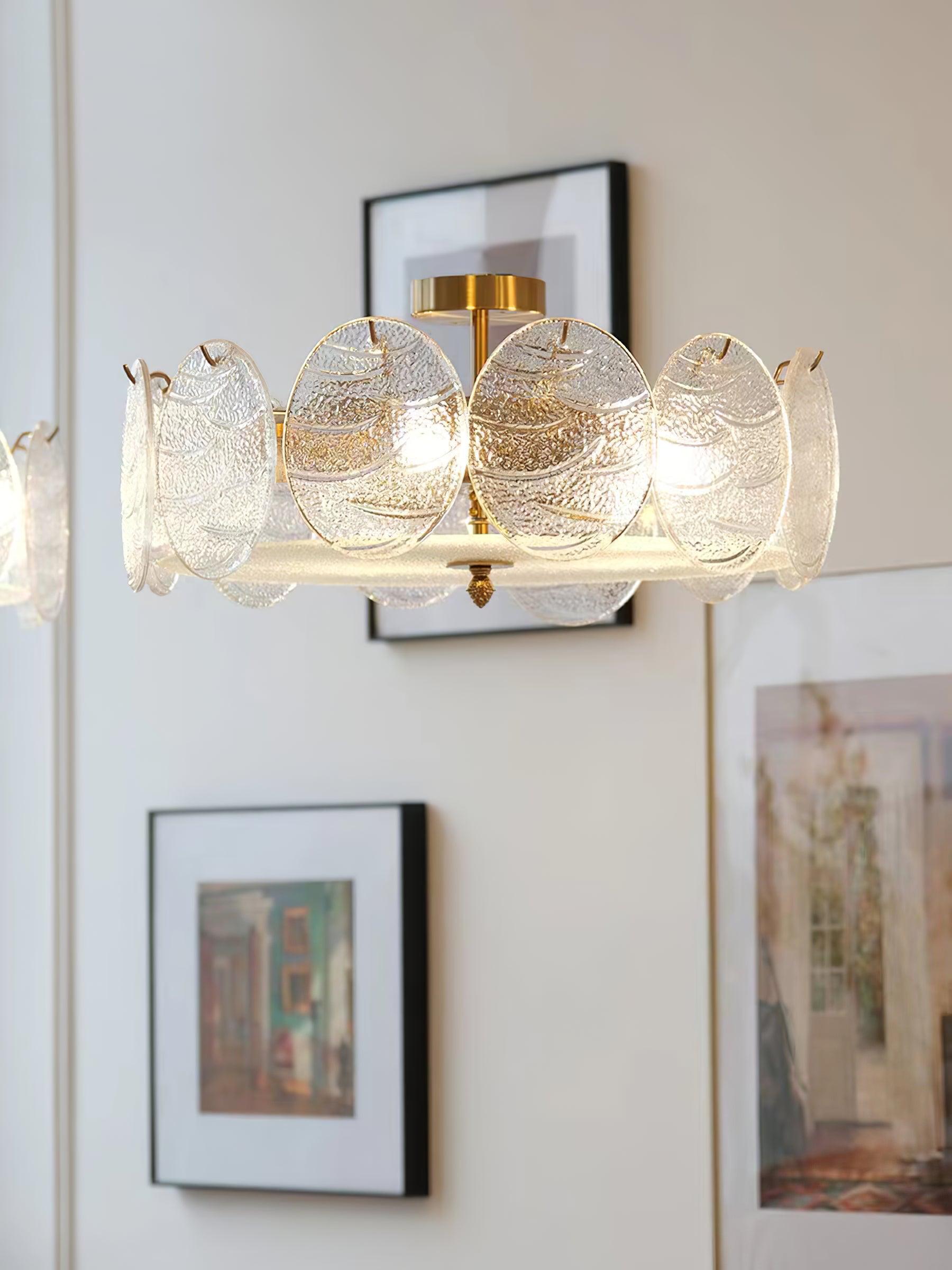 Lustra Deckenleuchte Gold Finish Geripptes Glas-Letslighting