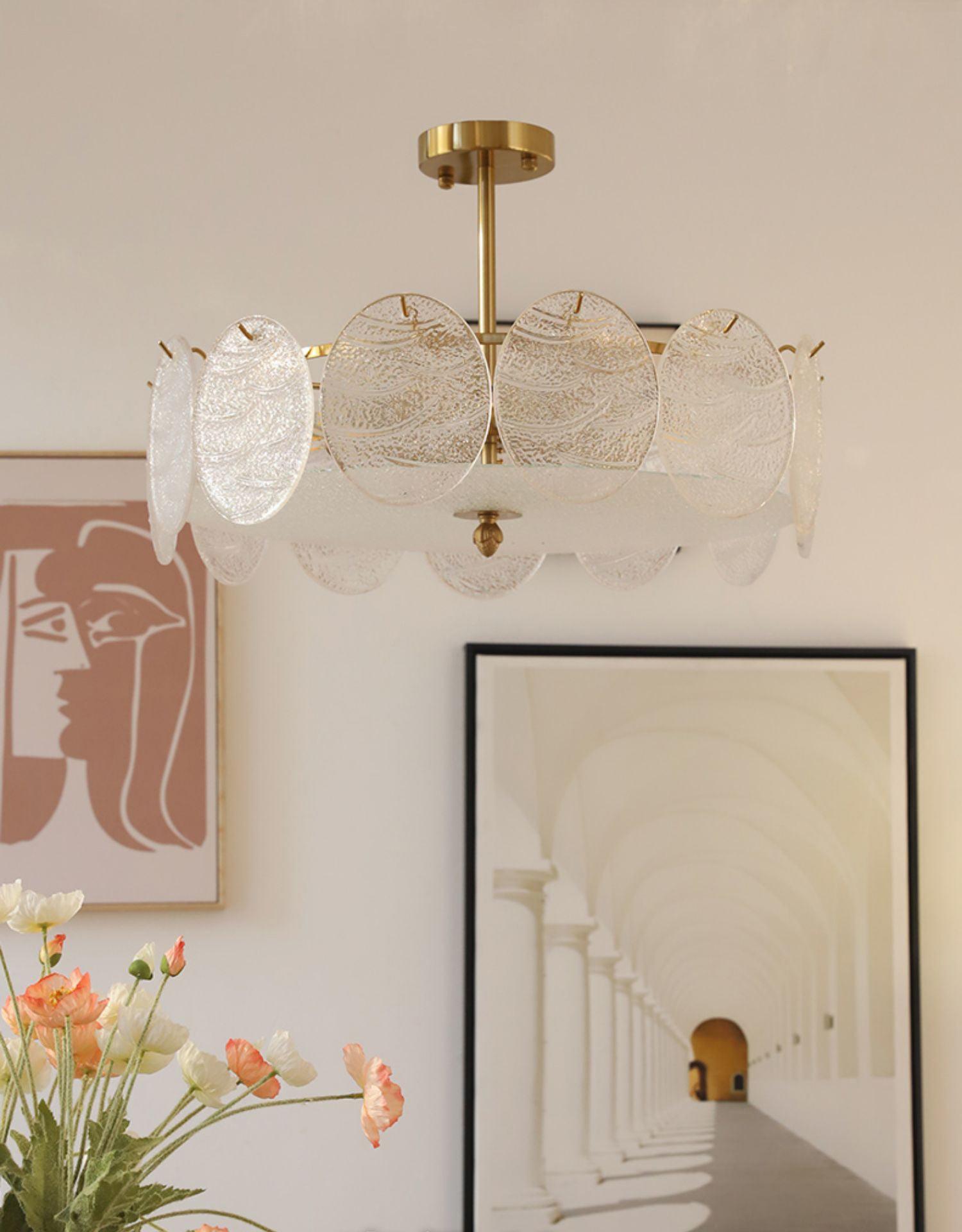 Lustra Deckenleuchte Gold Finish Geripptes Glas-Letslighting