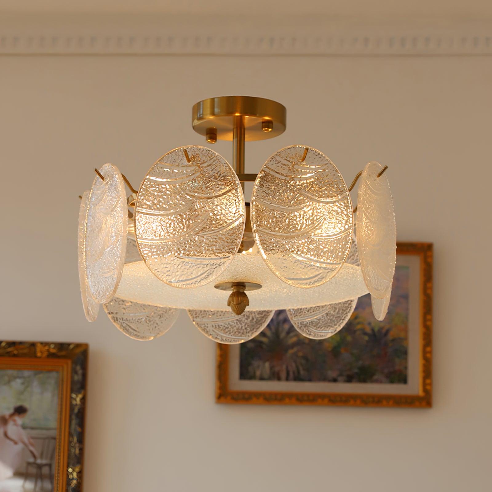Lustra Deckenleuchte Gold Finish Geripptes Glas-Letslighting