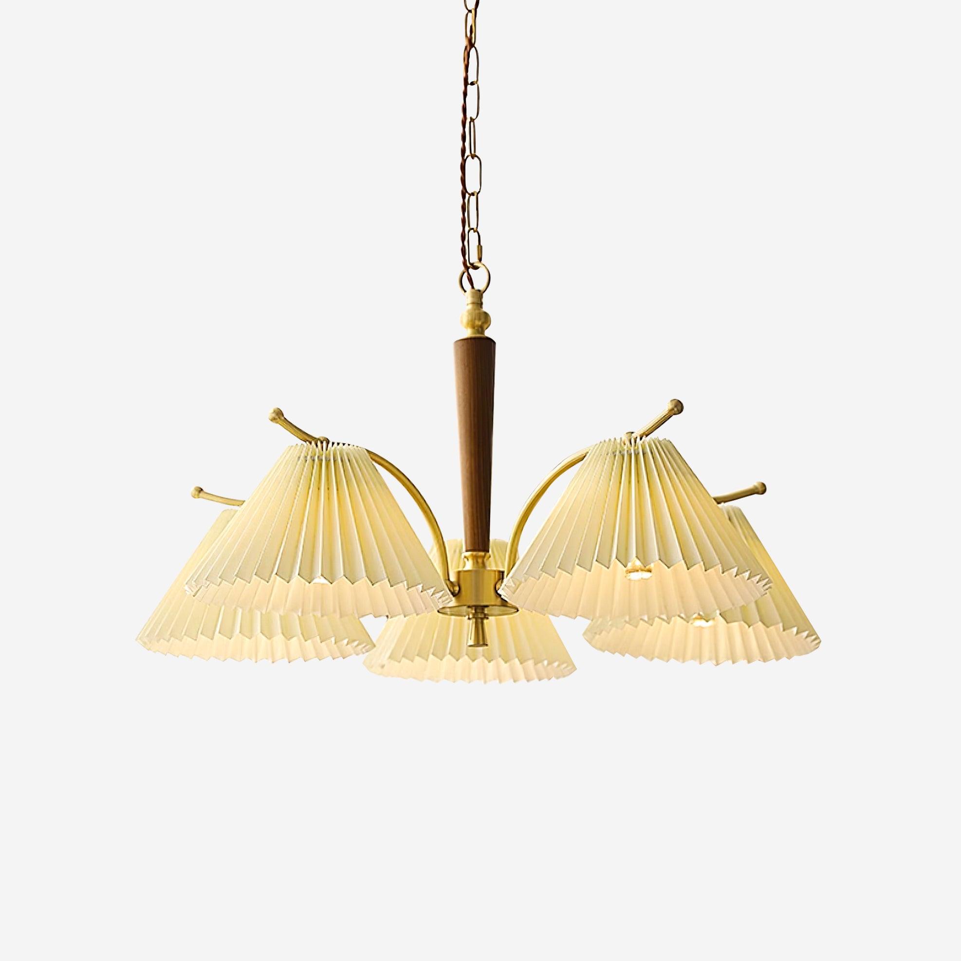 Kronleuchter Gefeilt Stoff Schirme Walnuss Messing Arme Warm Retro-Letslighting