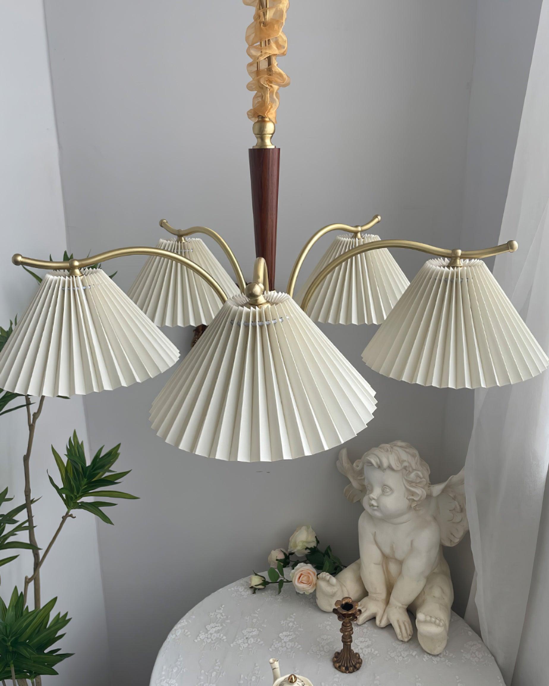 Kronleuchter Gefeilt Stoff Schirme Walnuss Messing Arme Warm Retro-Letslighting