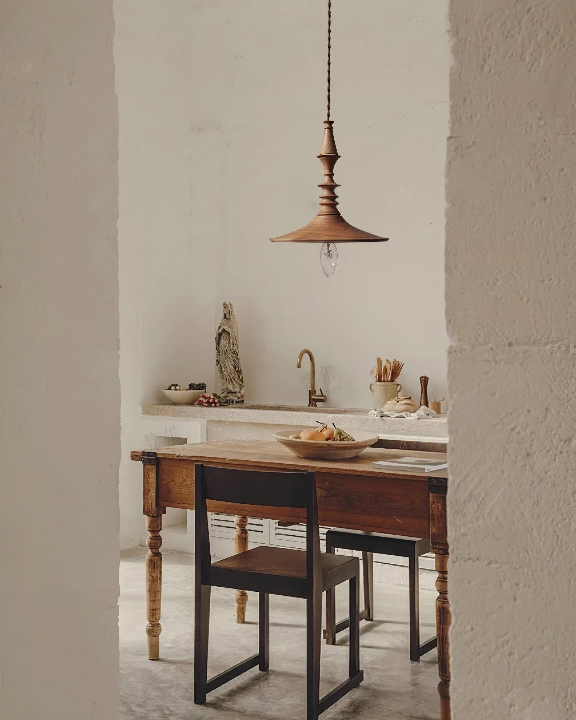 Pendelleuchte Holz Nussbaum Schirm Modern Gemütlich-Letslighting