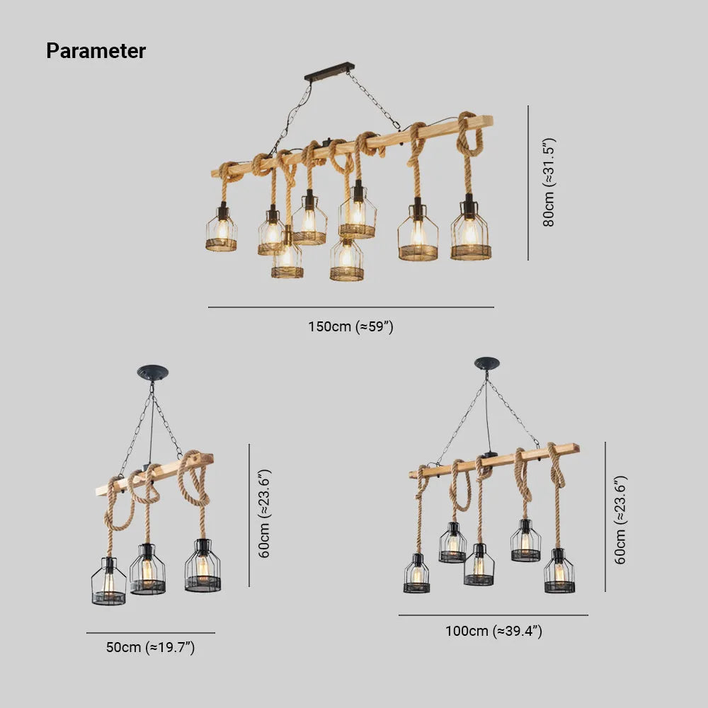 Quoro Industrieller Granaten-Kronleuchter aus Hanfseil