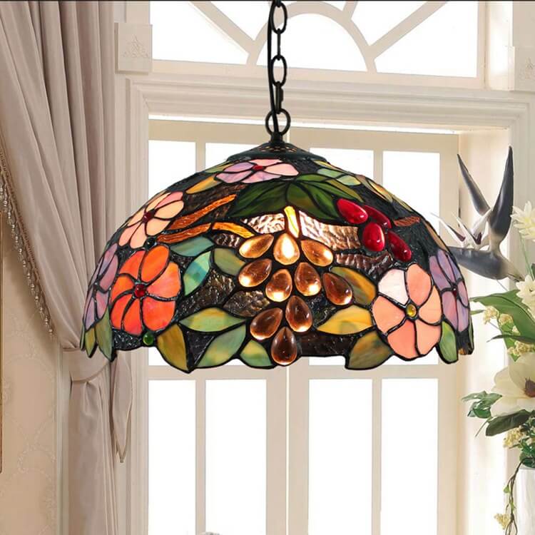 Arisha Retro LED Pendelleuchte Bunte Blumen Glas Wohnzimmer