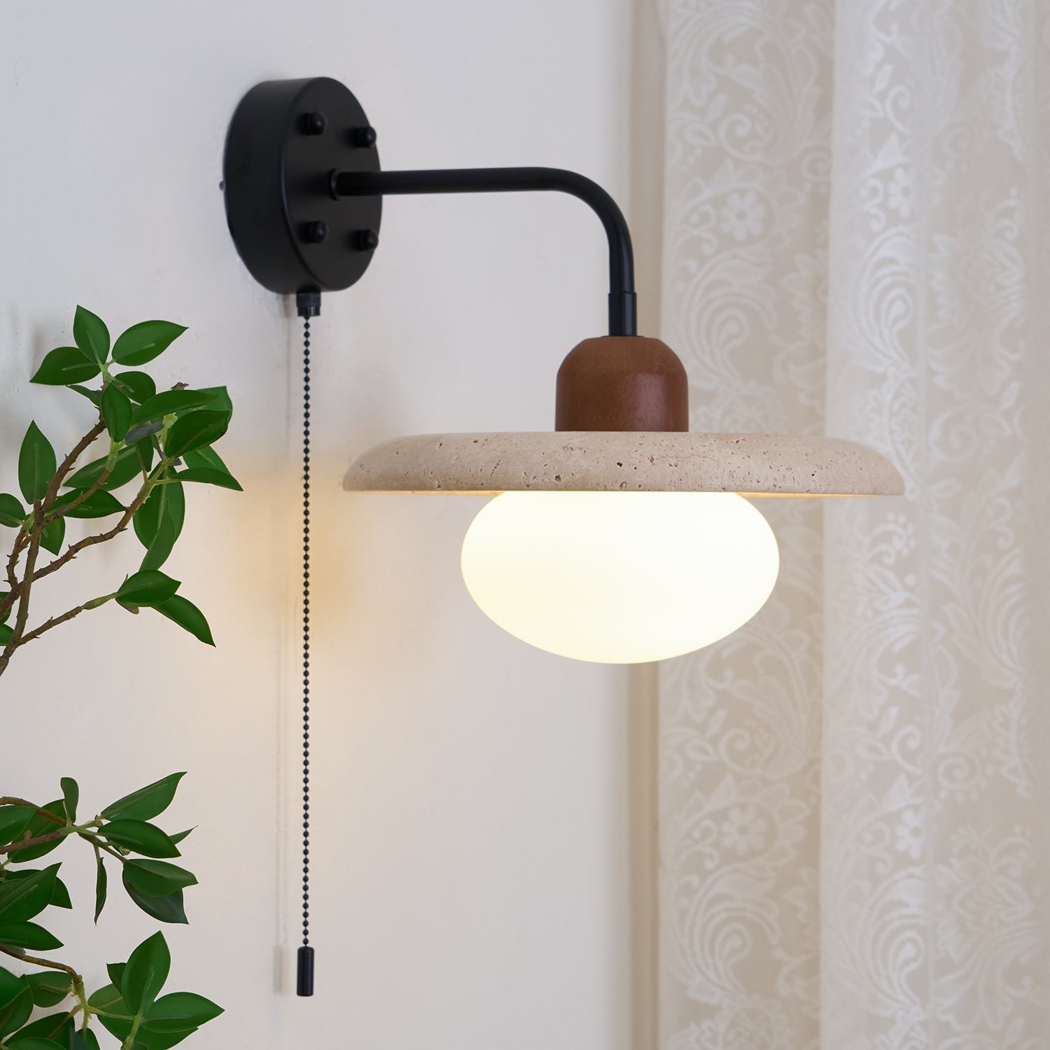 Solaro Travertine Wall Light Pull Chain Switch - Letslighting