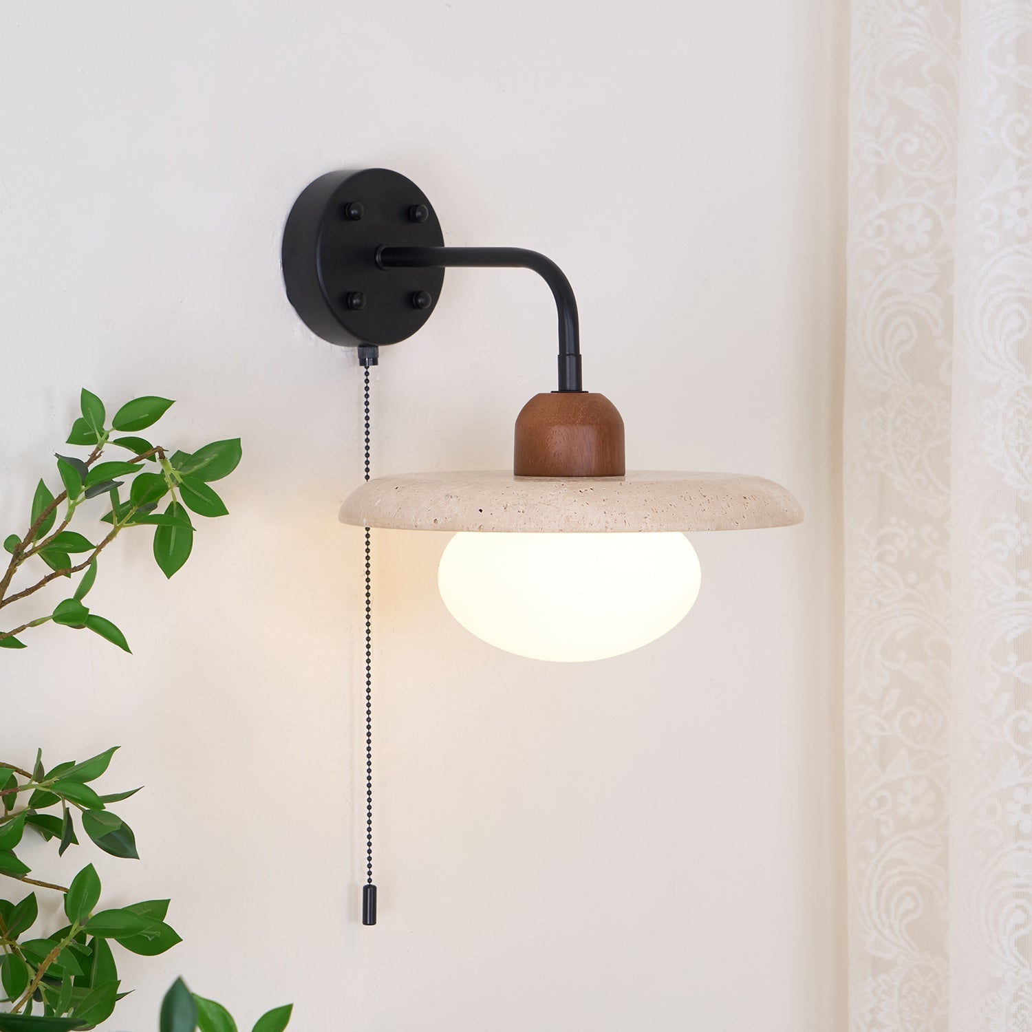 Solaro Travertine Wall Light Pull Chain Switch - Letslighting