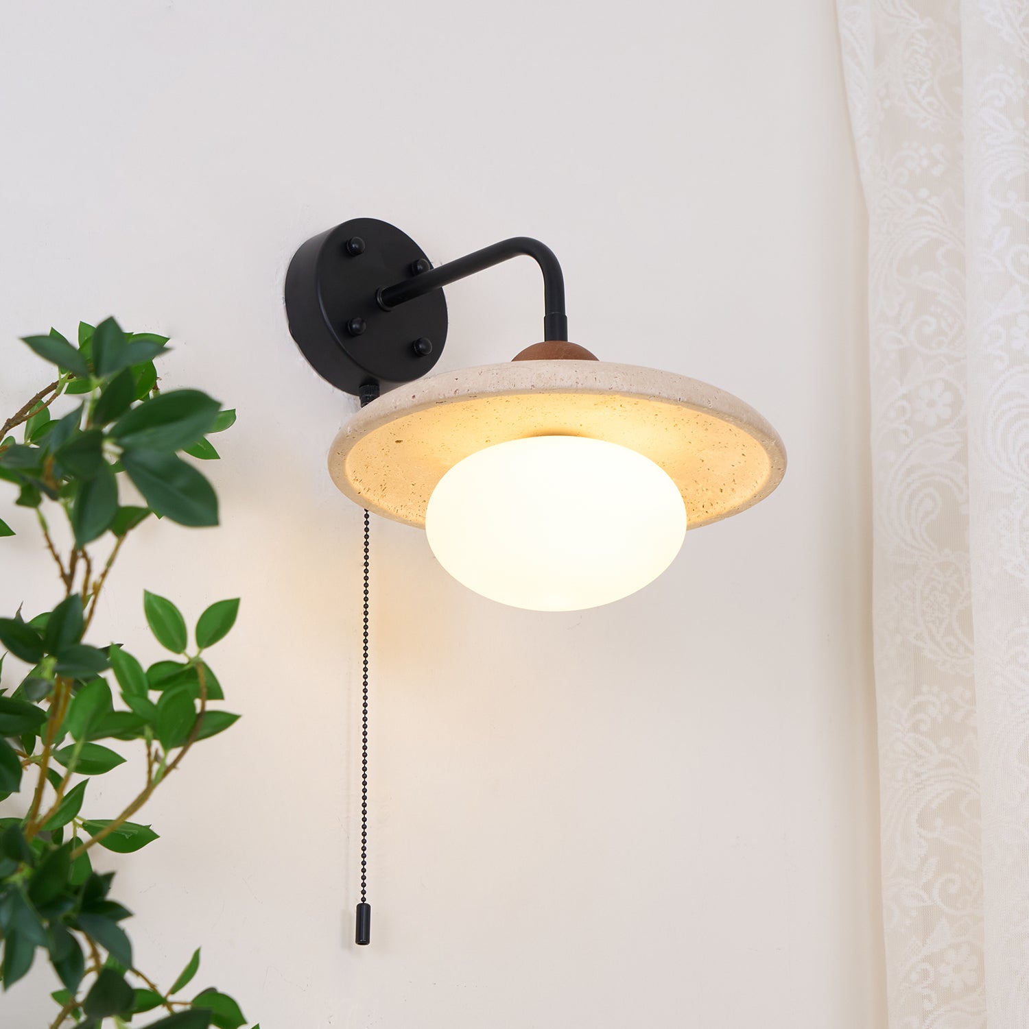 Solaro Travertine Wall Light Pull Chain Switch - Letslighting