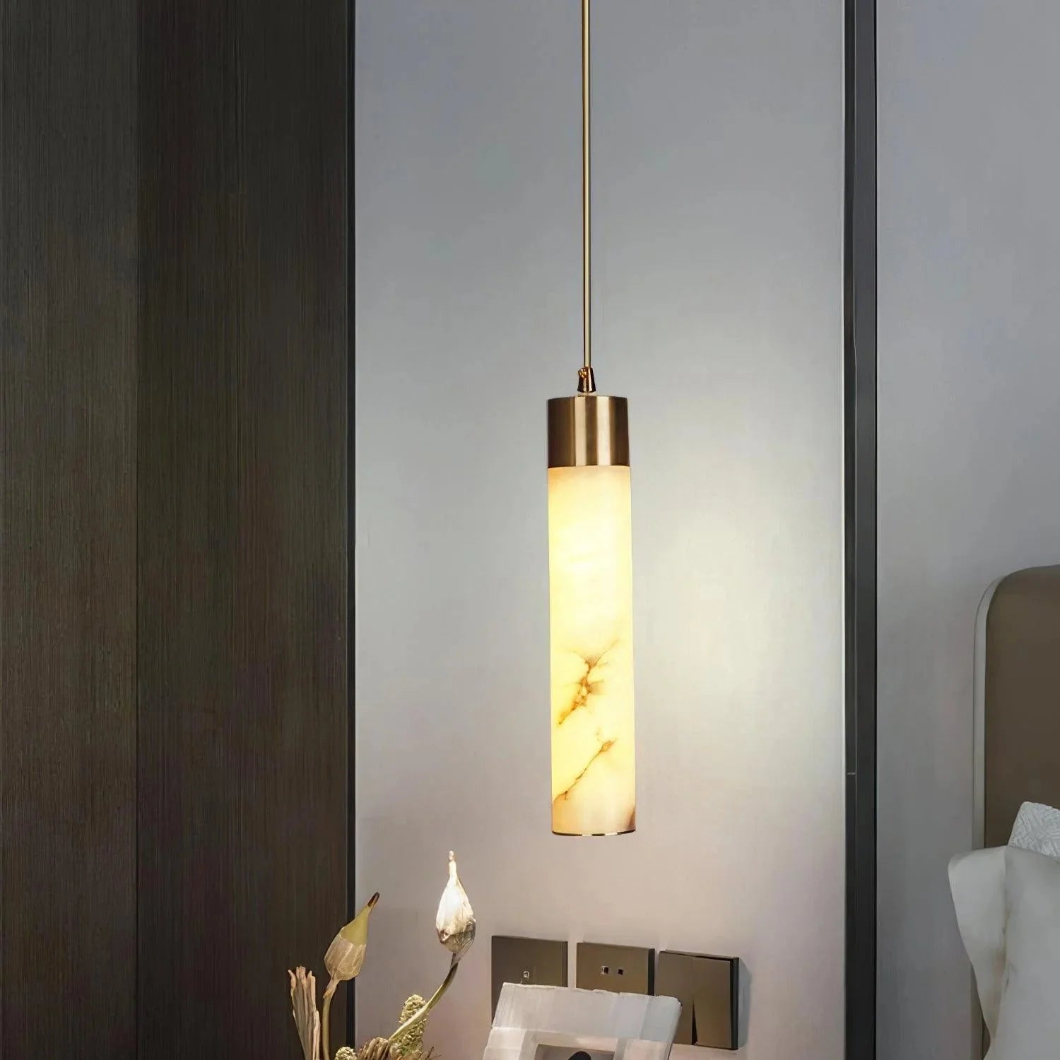 Dike Weiße Alabaster-Pendelleuchte