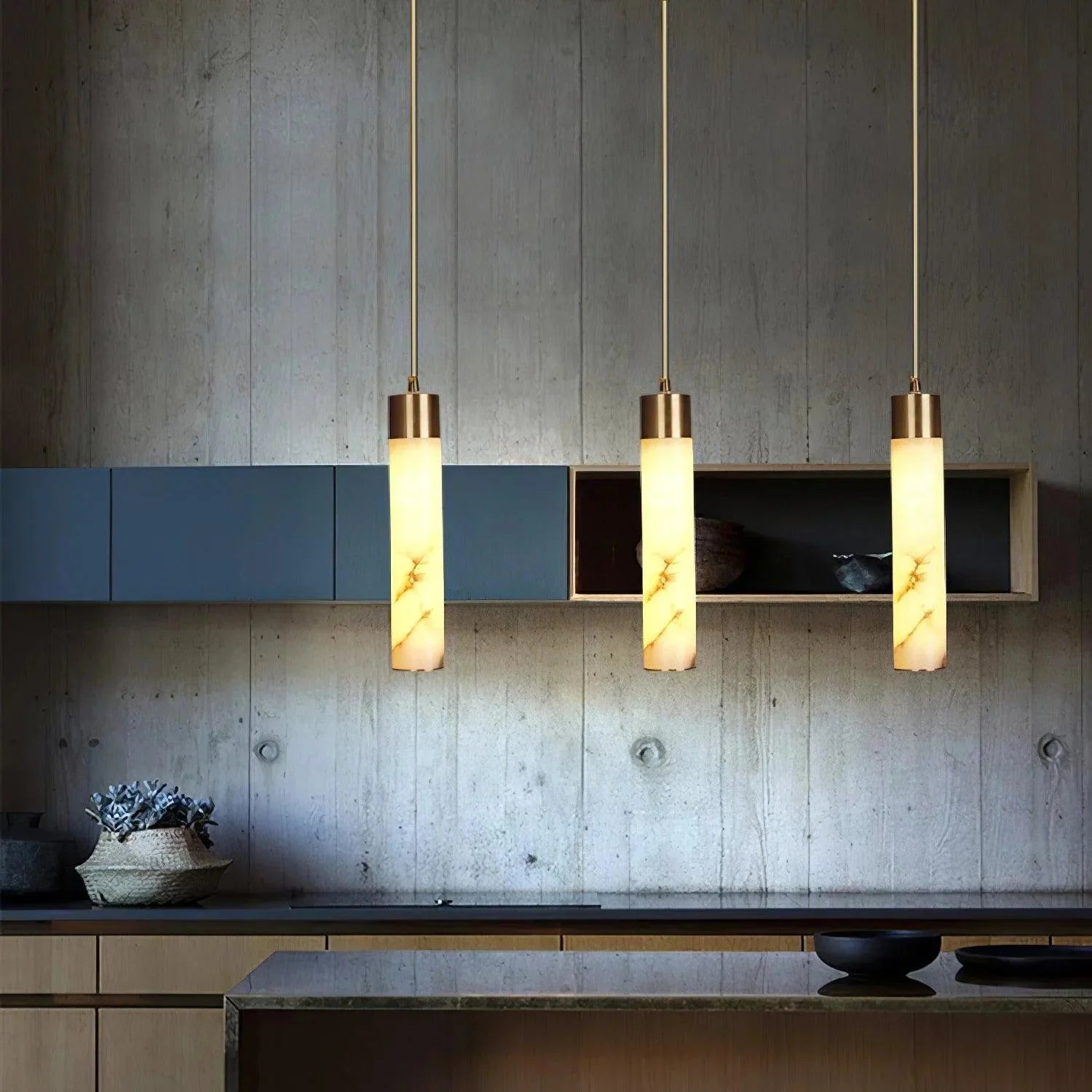 Dike Weiße Alabaster-Pendelleuchte