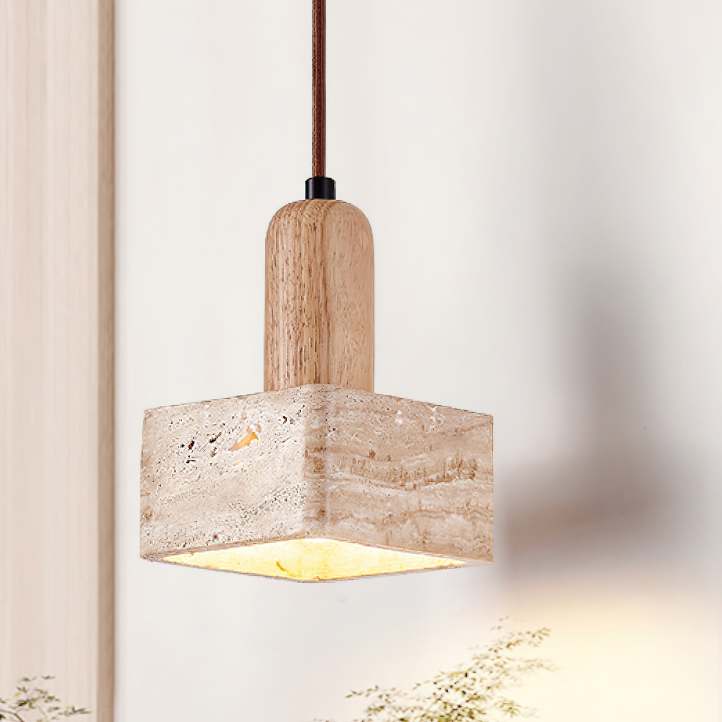 Ritta Square Travertine Pendant Light - Letslighting
