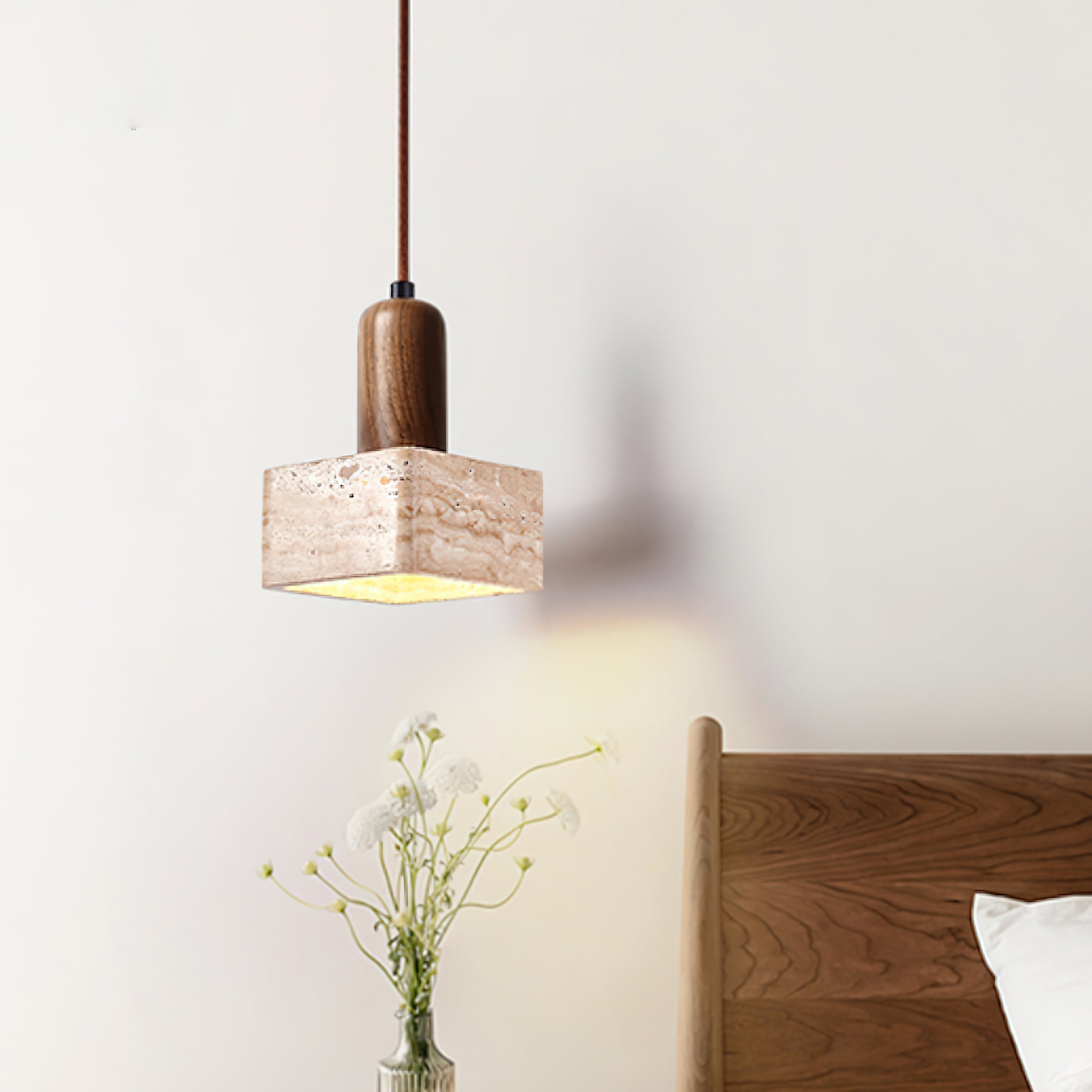 Ritta Square Travertine Pendant Light - Letslighting