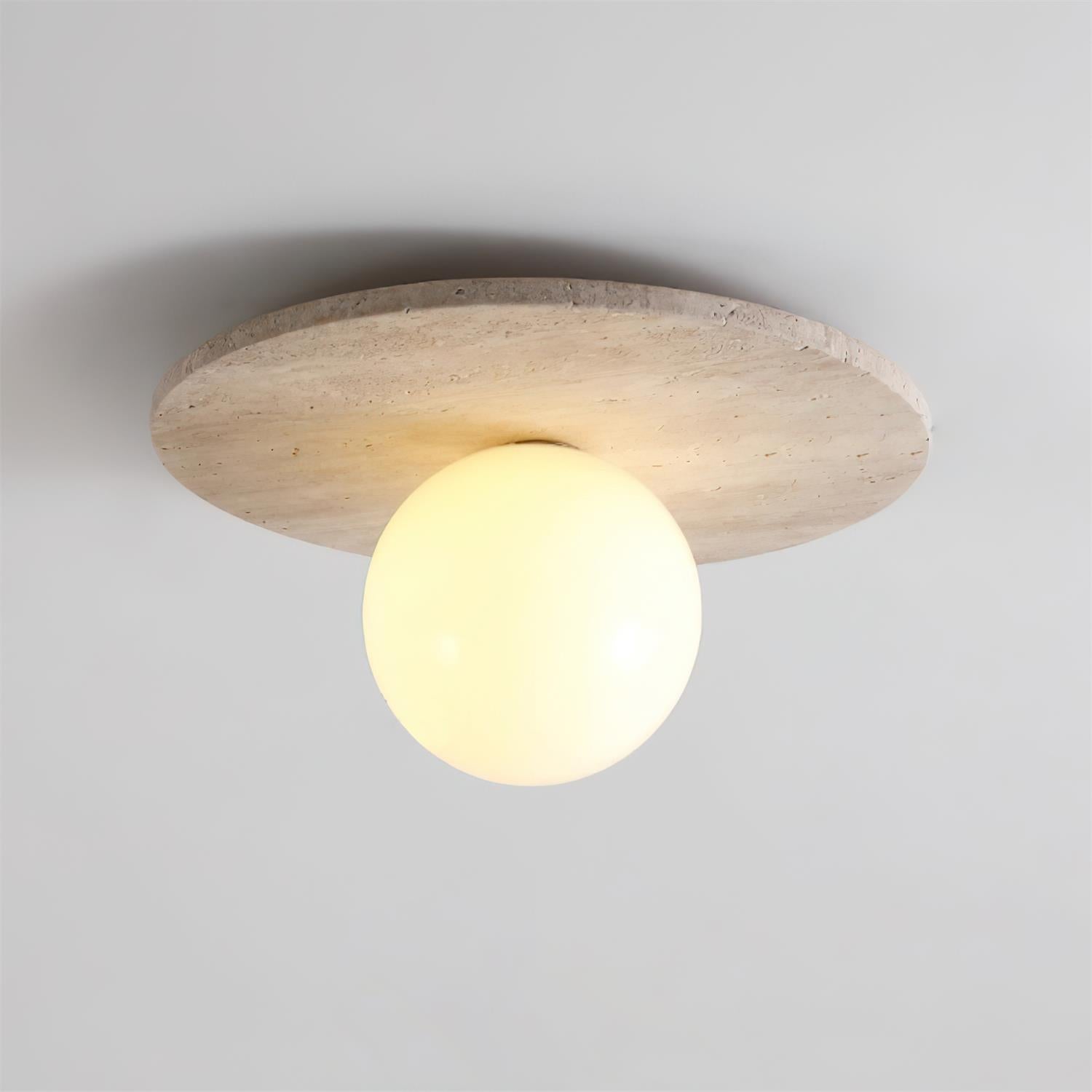 Ceiling Light Travertine Disc with Glass Globe Cozy - Letslighting