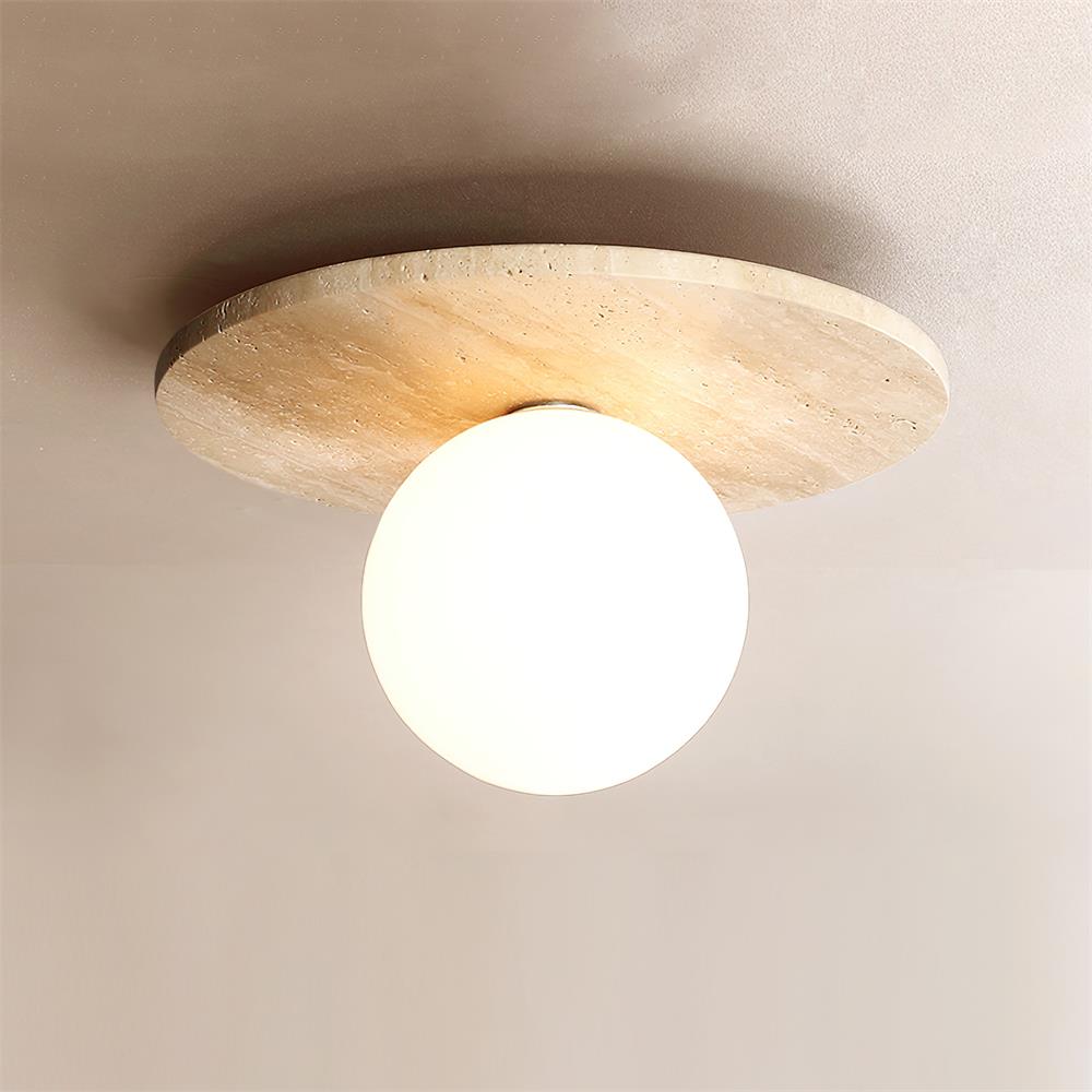Ceiling Light Travertine Disc with Glass Globe Cozy - Letslighting