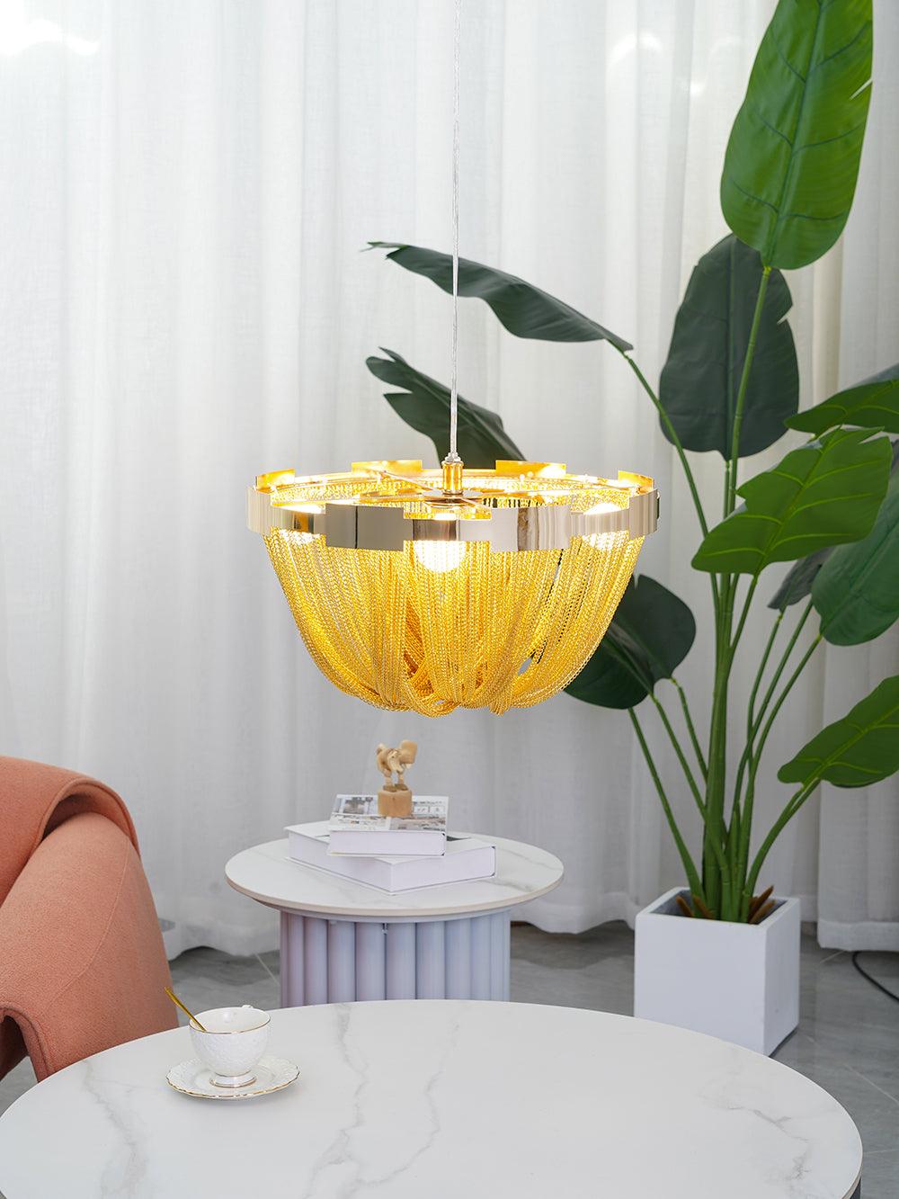 Lustra Deckenleuchte Quaste Aluminium Kette Nickel Rahmen-Letslighting
