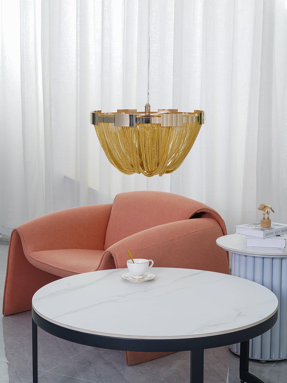 Lustra Deckenleuchte Quaste Aluminium Kette Nickel Rahmen-Letslighting