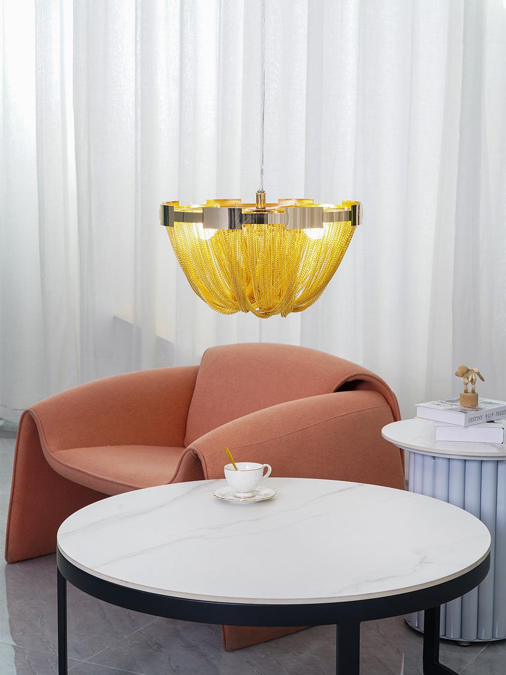 Lustra Deckenleuchte Quaste Aluminium Kette Nickel Rahmen-Letslighting