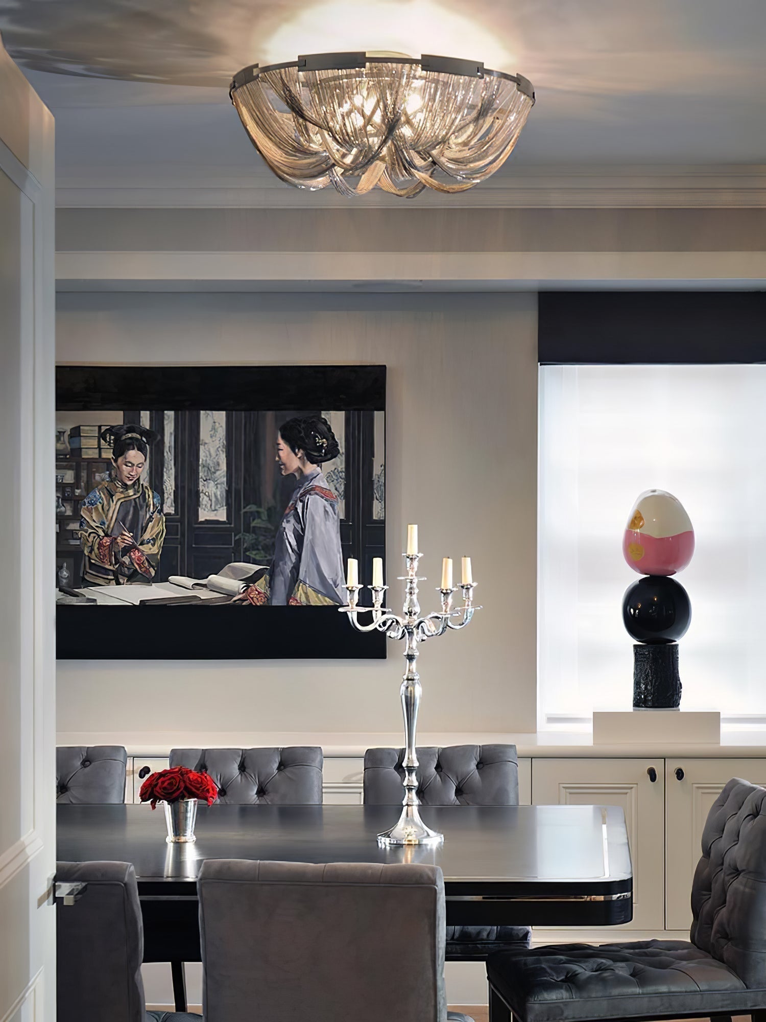 Lustra Deckenleuchte Quaste Aluminium Kette Nickel Rahmen-Letslighting