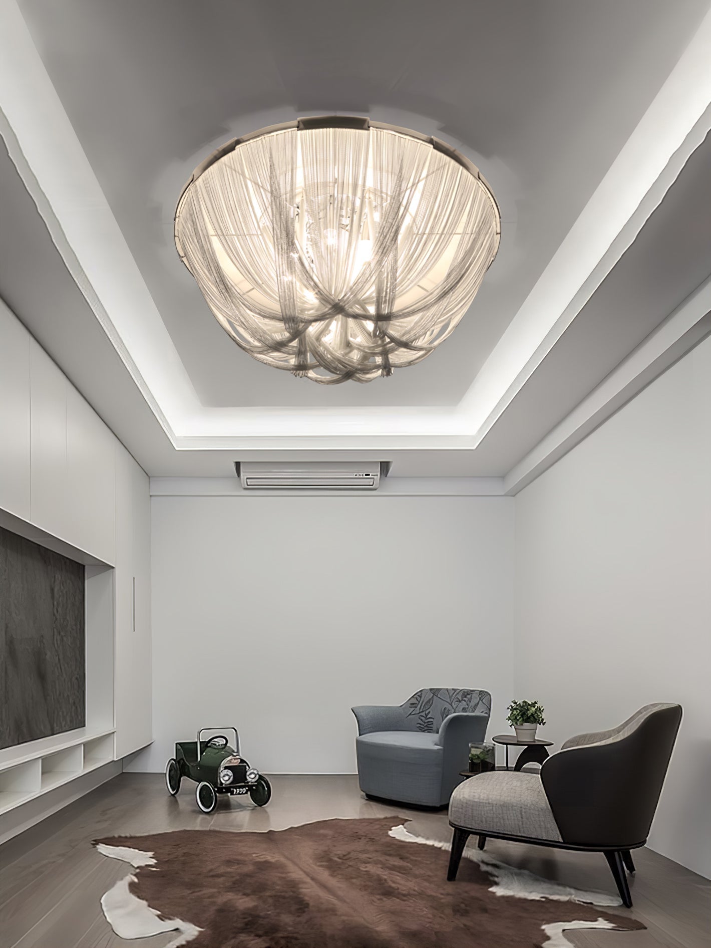 Lustra Deckenleuchte Quaste Aluminium Kette Nickel Rahmen-Letslighting